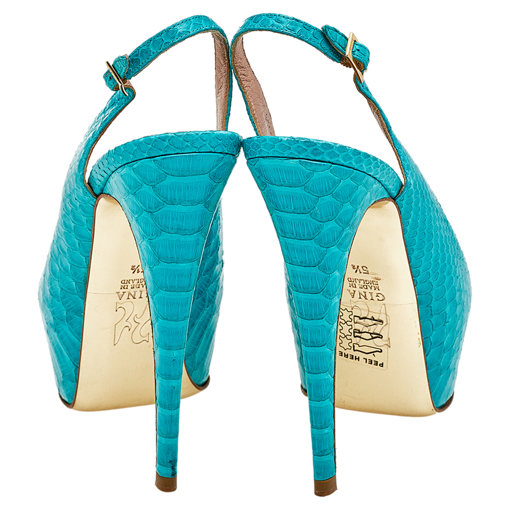 Gina Blue Python Peep Toe Platform Slingback Sandals Size 38.5