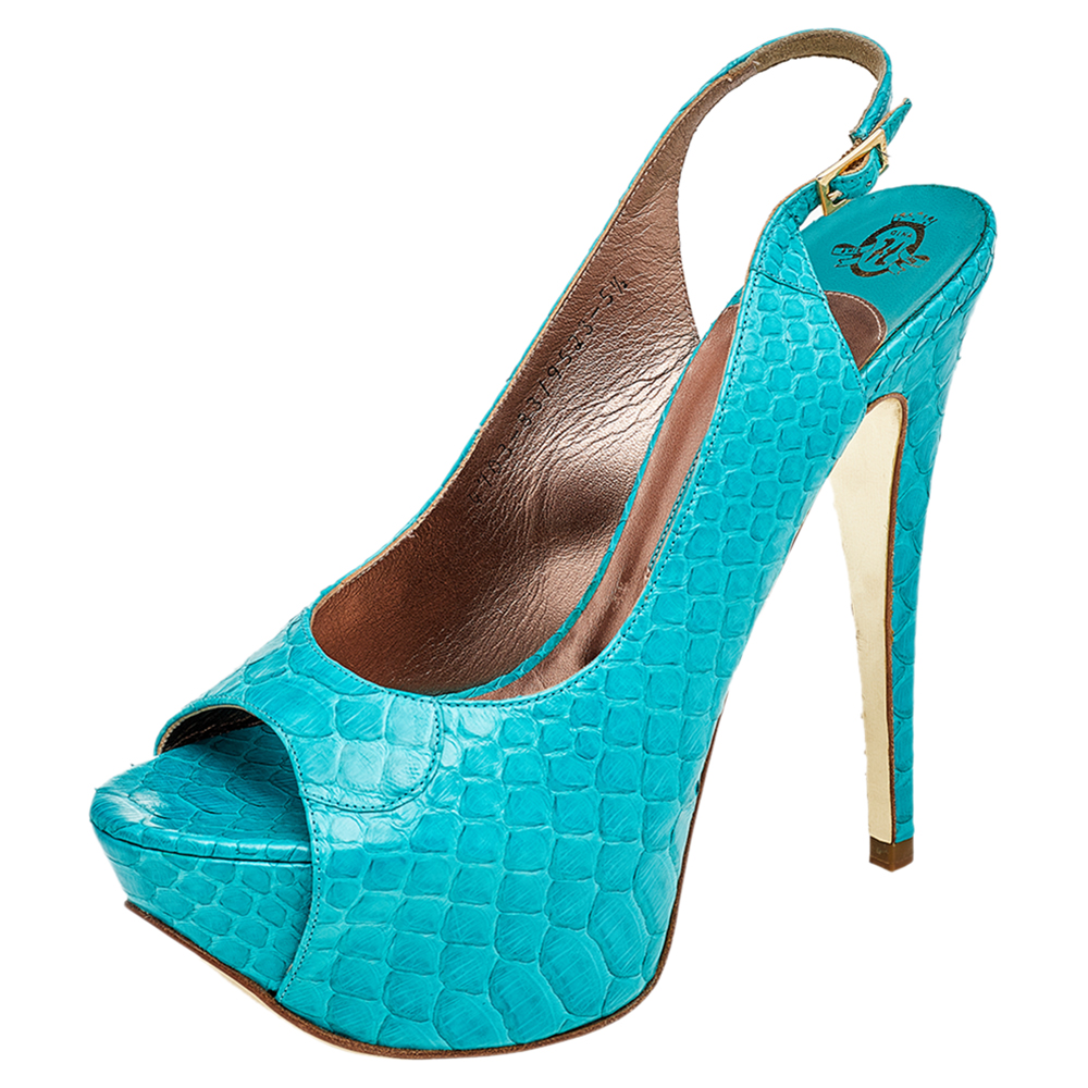 Gina blue python peep toe platform slingback sandals size 38.5