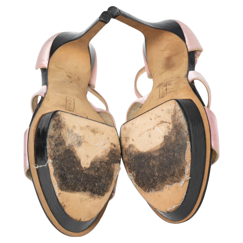 Gina Pink/Black Satin  Ankle Strap Platform Sandals Size 37.5