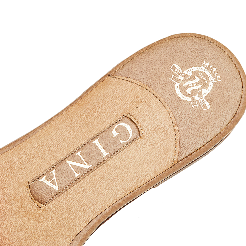 Gina Beige Leather Embellished Slide Sandals Size 38.5