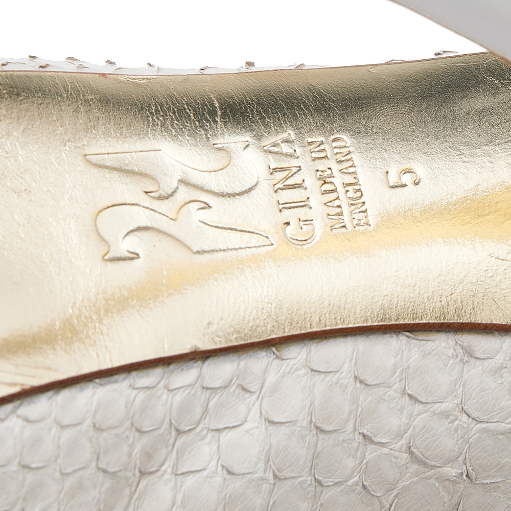 Gina White Python Leather Peep Toe Platform Slingback Sandals Size 38