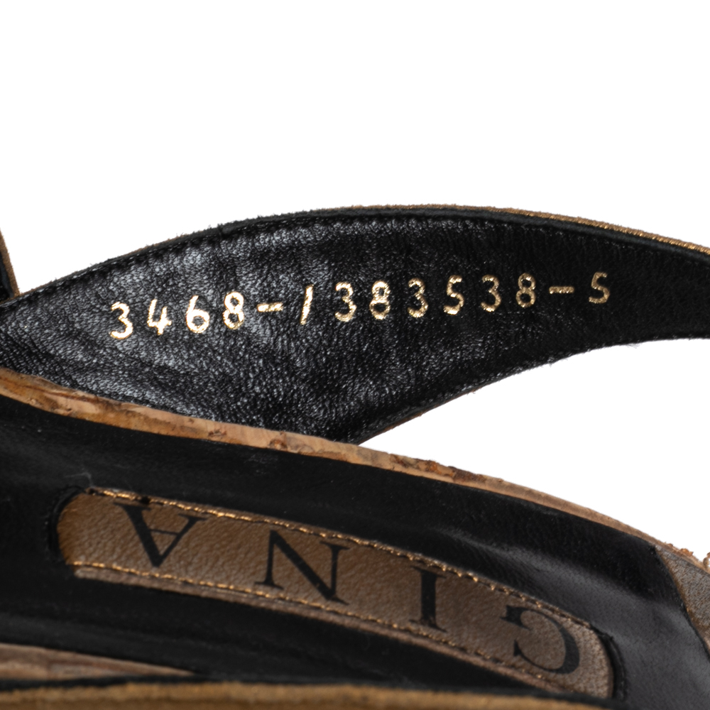 Gina Bronze Leather Strappy Slingback Platform Sandals Size 38