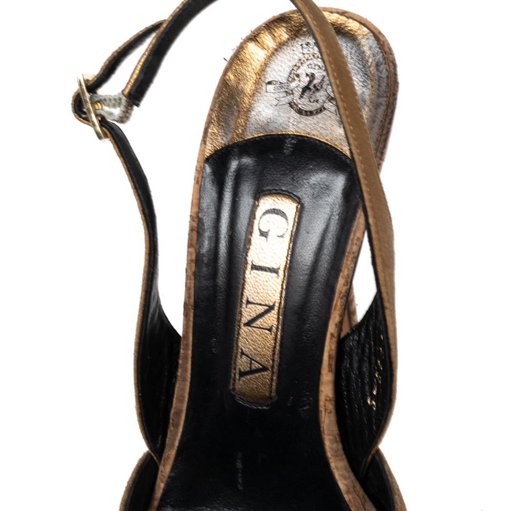 Gina Bronze Leather Strappy Slingback Platform Sandals Size 38