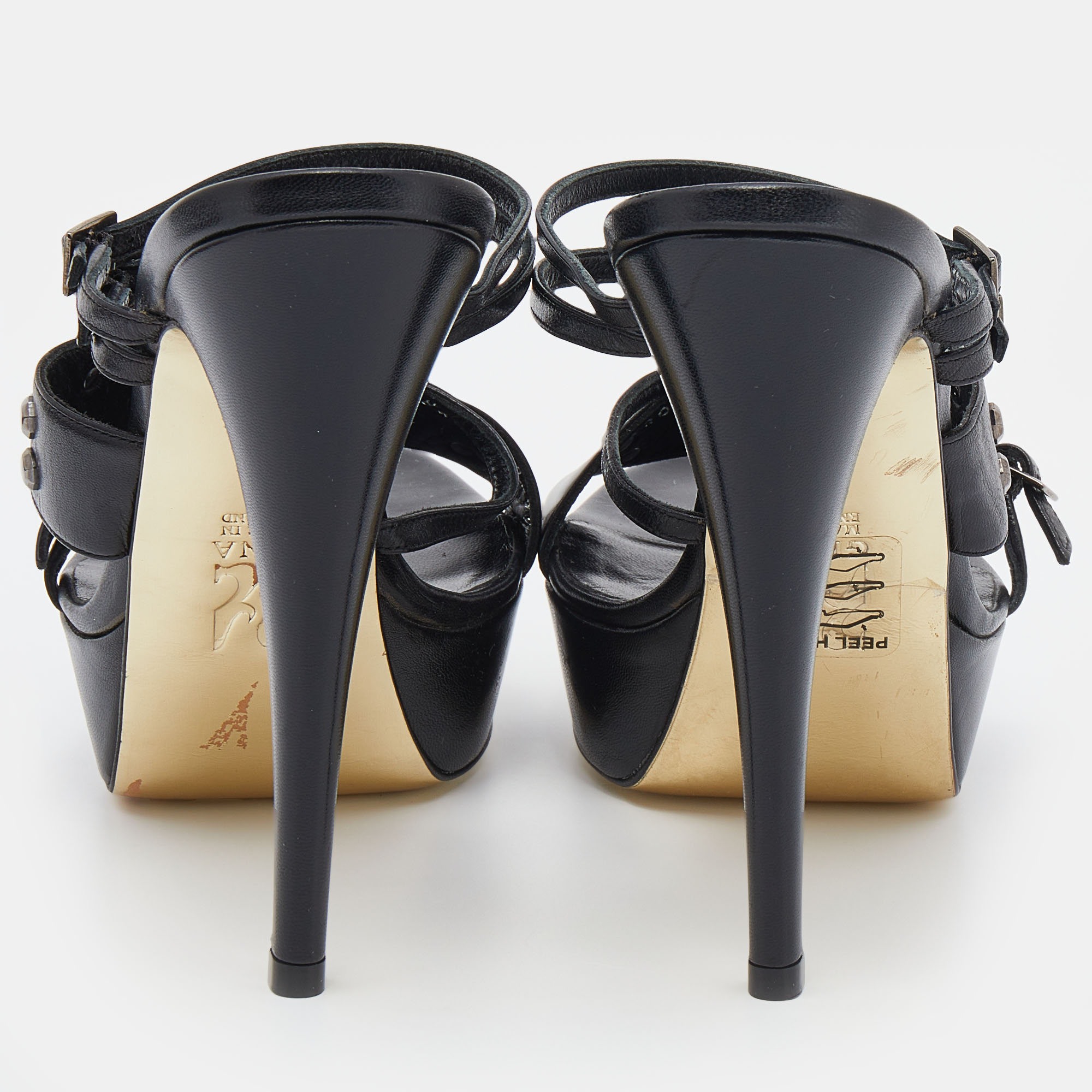 Gina Black Leather Strappy Platform Sandals Size 40.5
