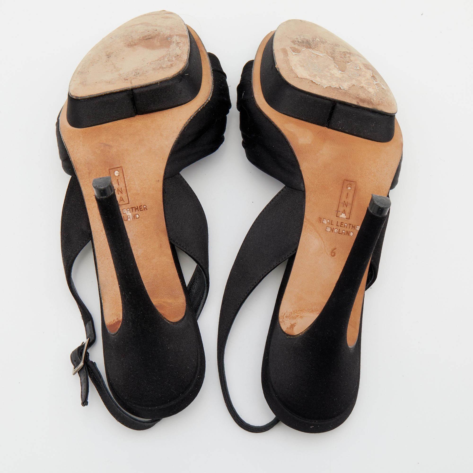 Gina Black Satin Crystal Embellished Slingback Sandals Size 39