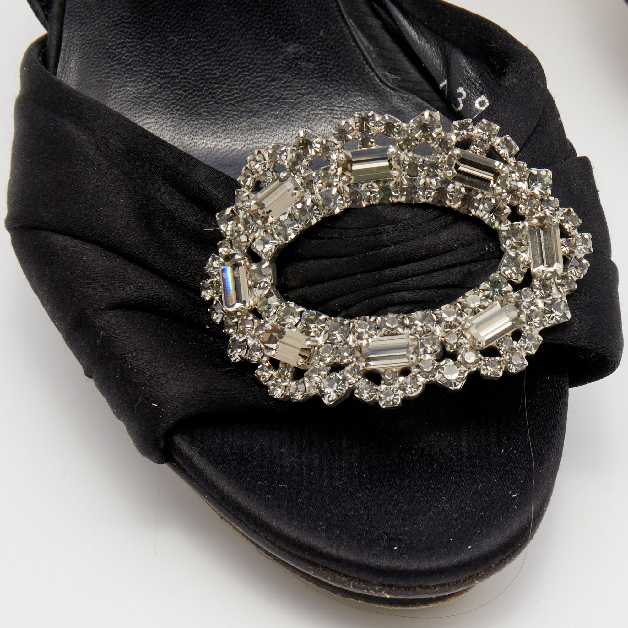 Gina Black Satin Crystal Embellished Slingback Sandals Size 39