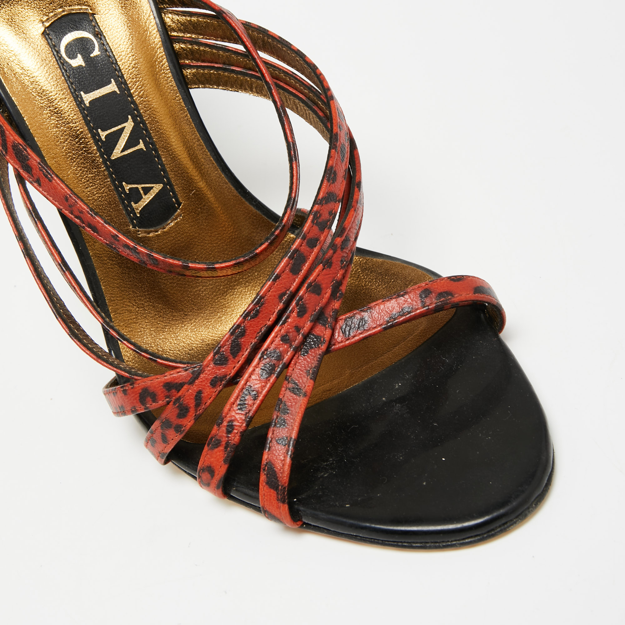 Gina Orange/Black Leather Strappy Slides Size 37