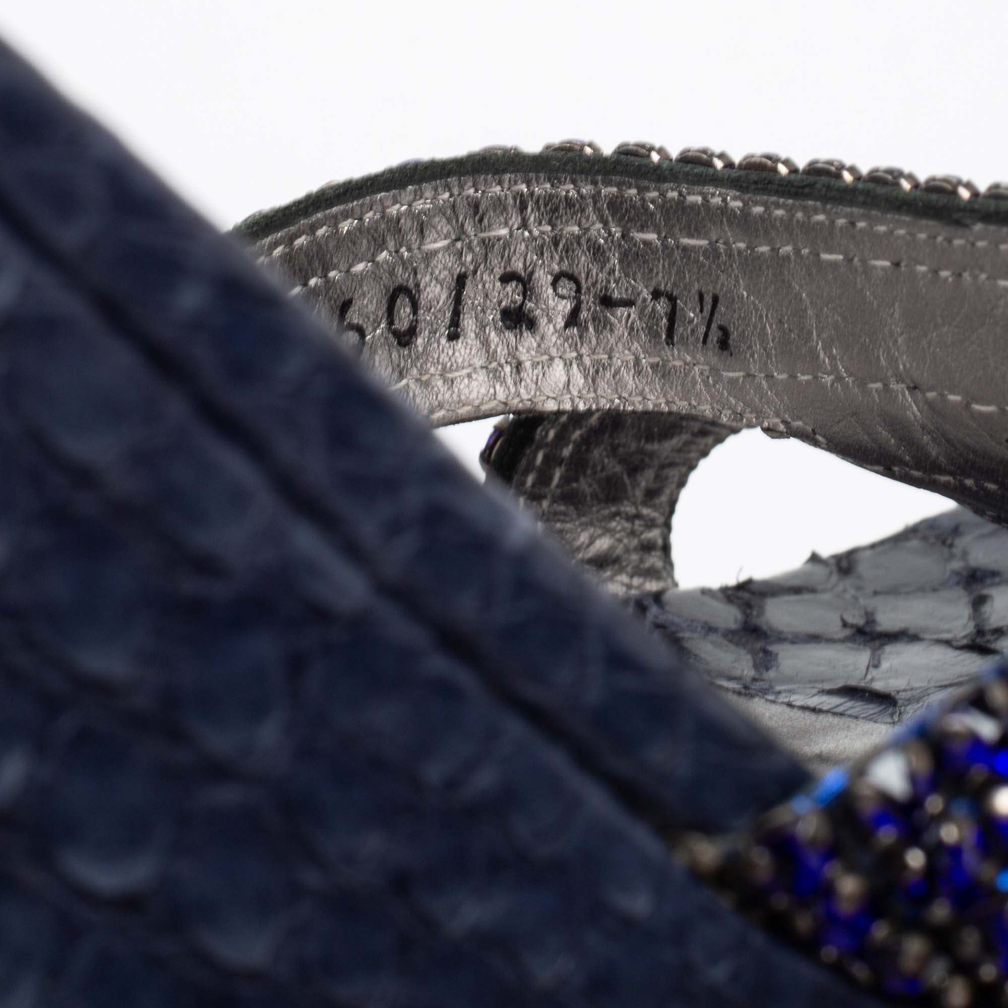 Gina Navy Blue Python Leather Crystal Embellished Wedge Platform Ankle-Strap Sandals Size 40.5