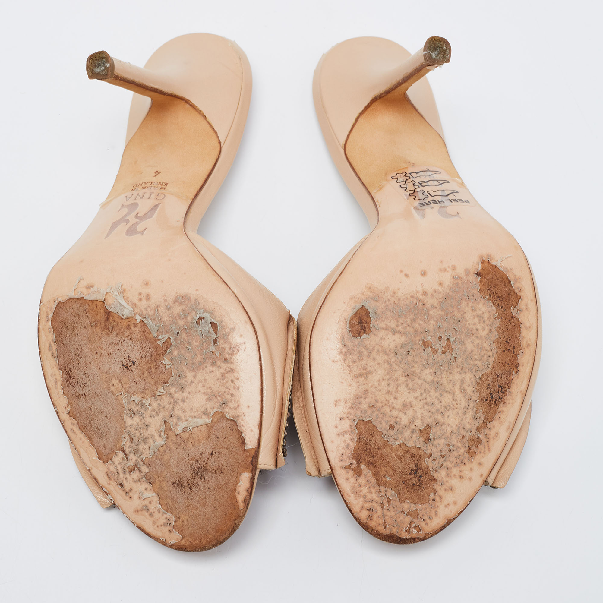 Gina Beige Leather Crystal Embellished Bow Open Toe Sandals Size 37
