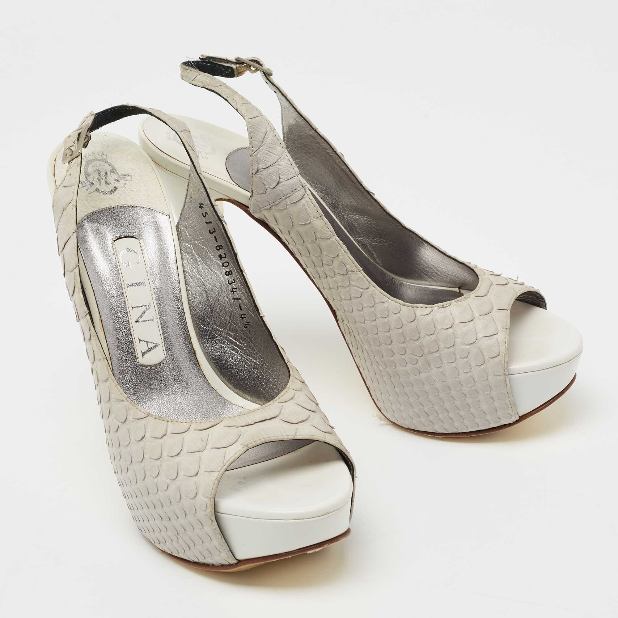 Gina Grey Python Leather Peep-Toe Platform Slingback Sandals Size 37.5