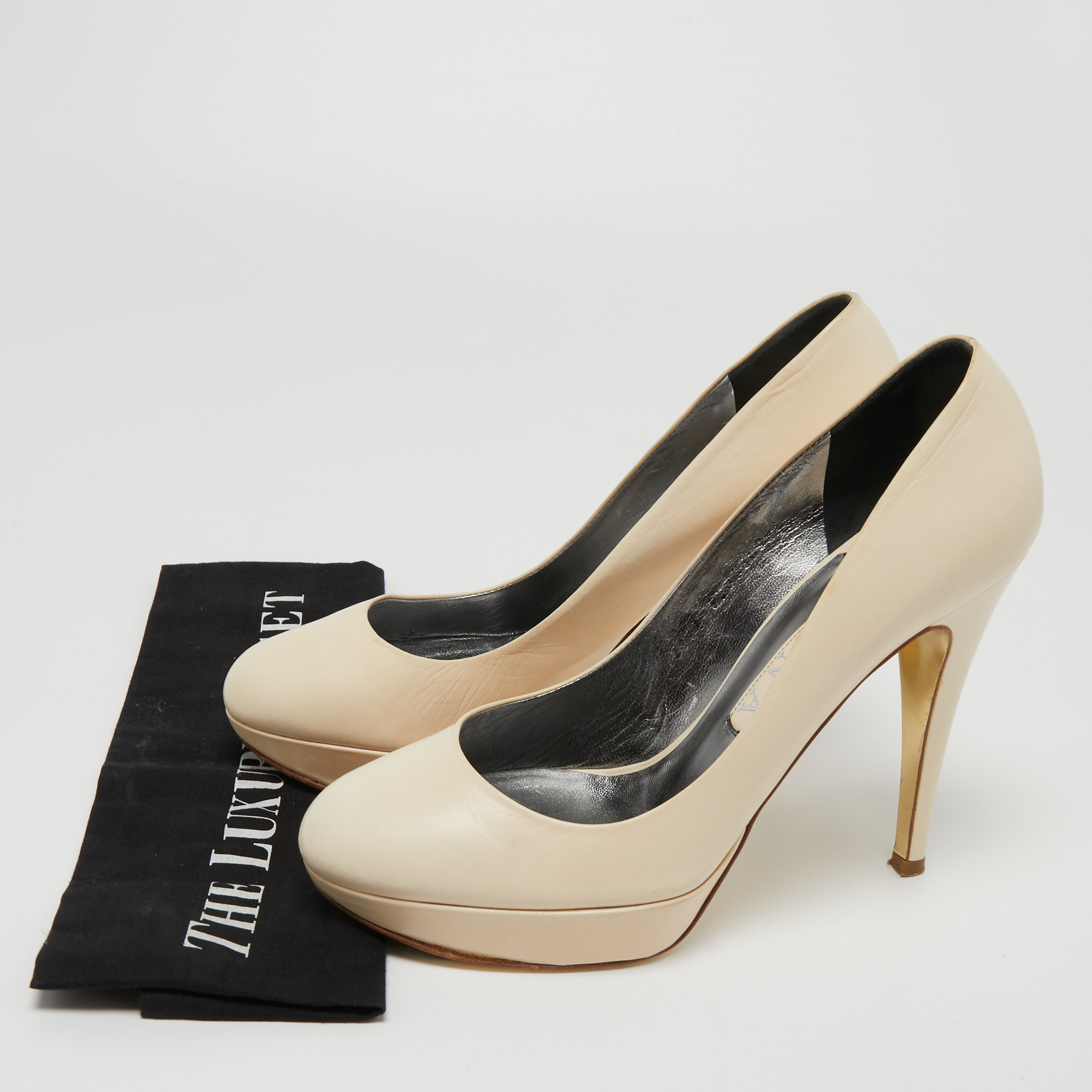 Gina Cream Leather Platform Pumps Size 39