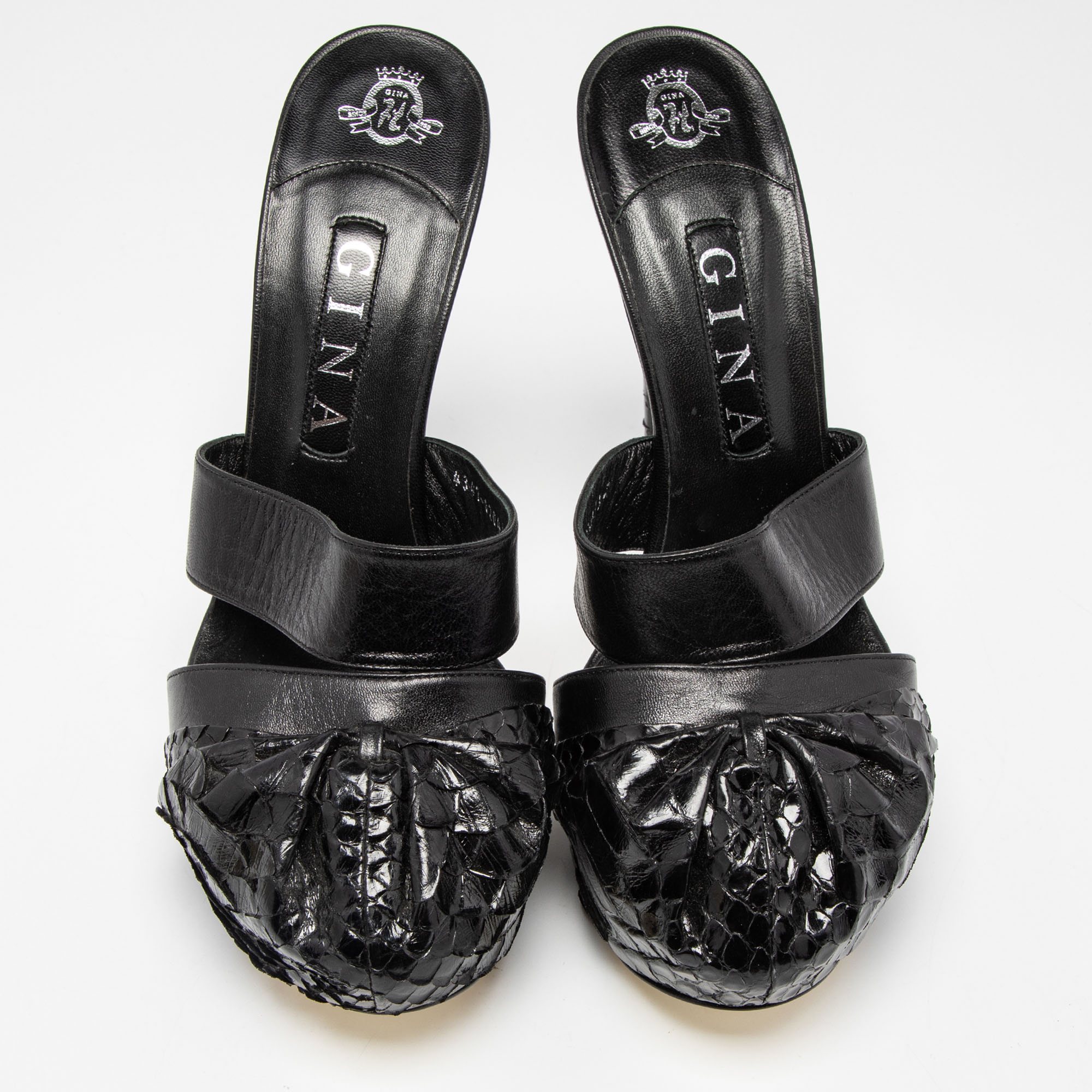 Gina Black Python And Leather Cap Toe Platform Sandals Size 40