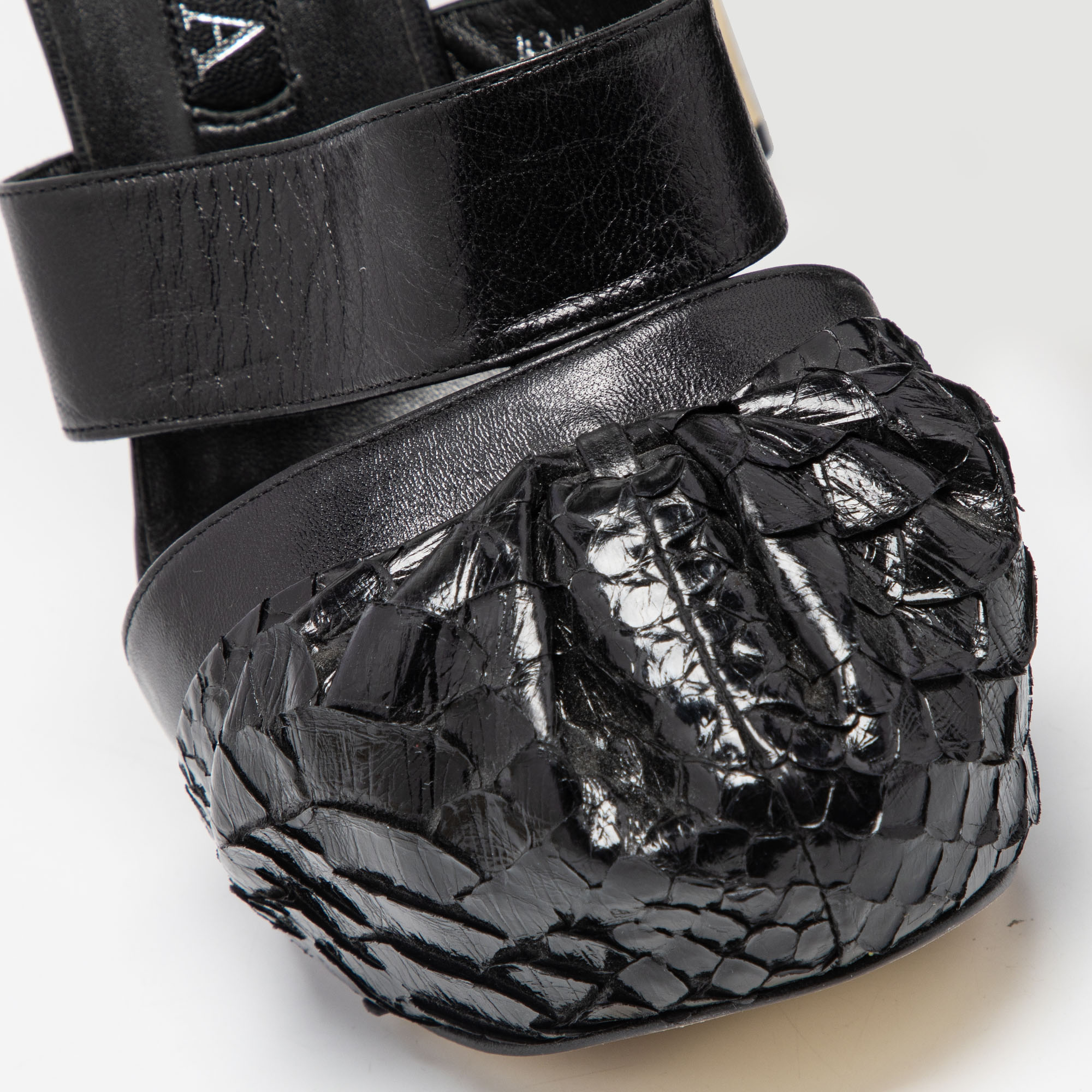 Gina Black Python And Leather Cap Toe Platform Sandals Size 40