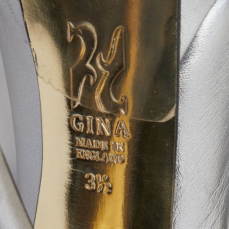 Gina Metallic Grey Leather Open Toe Platform Slingback Pumps Size 36.5