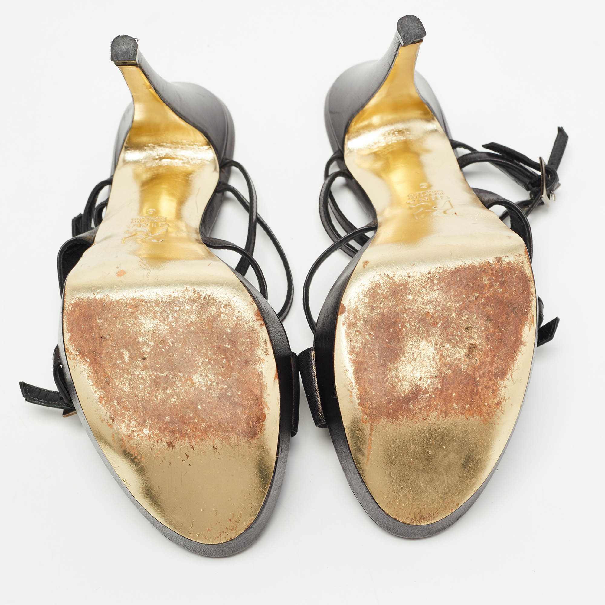 Gina Black Studded Leather Strappy Platform Sandals Size 39