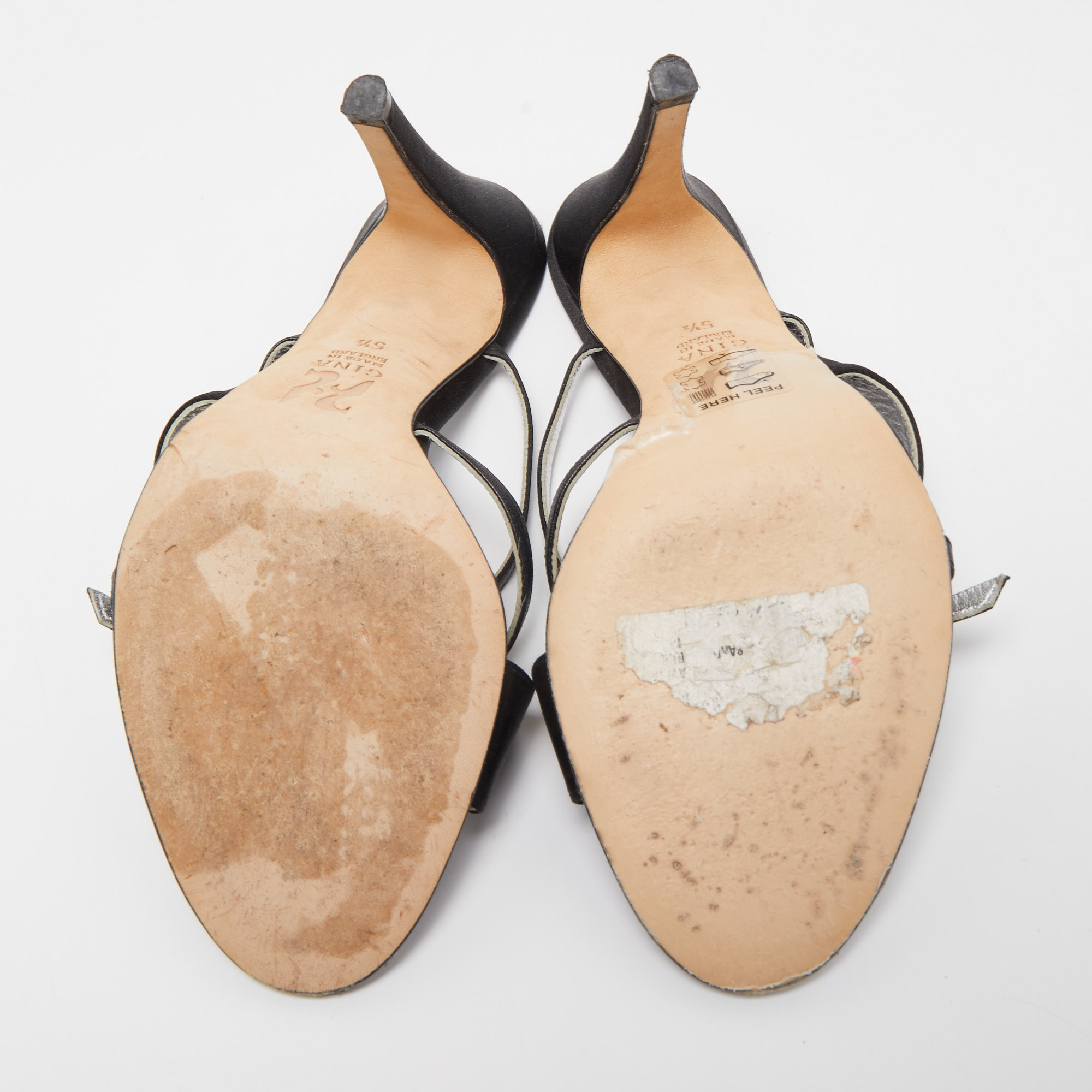 Gina Black Satin Crystal Embellished Cross Strap Slides Sandals Size 38.5
