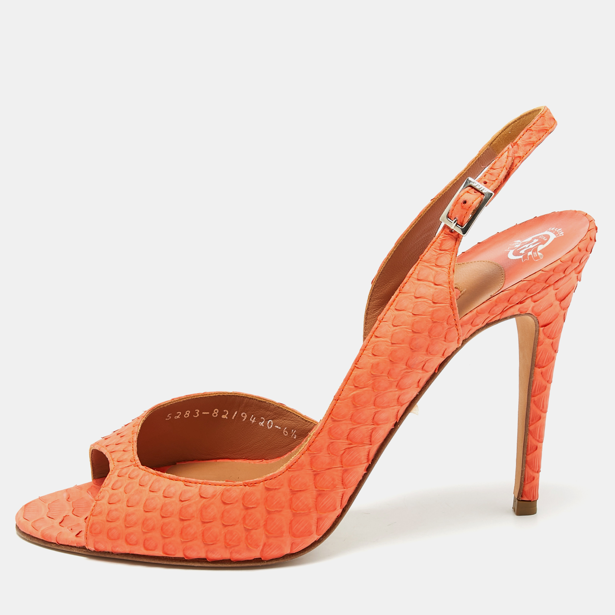 Gina Orange Python Peep Toe Ankle Strap Sandals Size 39.5