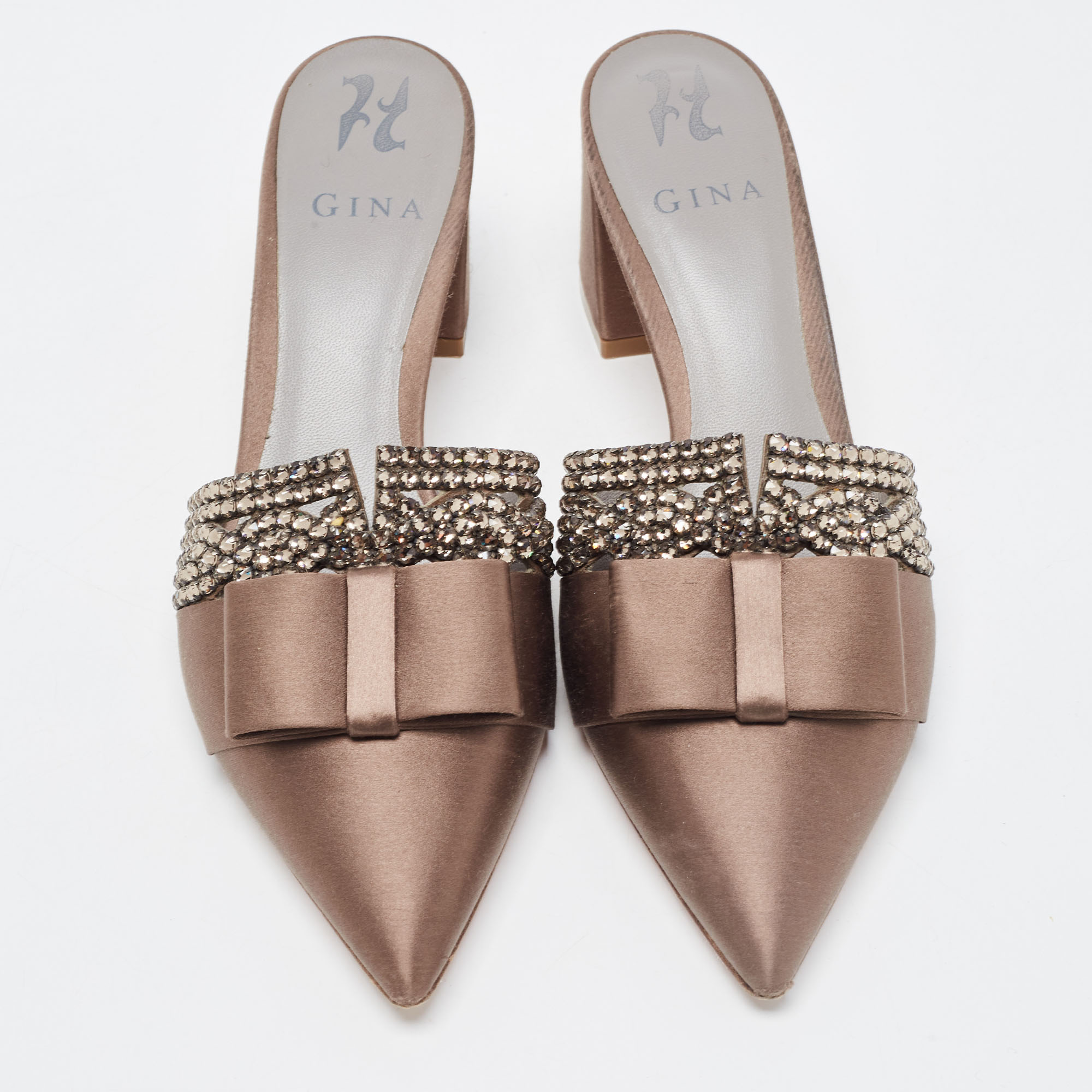 Gina Brown Satin Crystal Embellished Mules Size 39.5