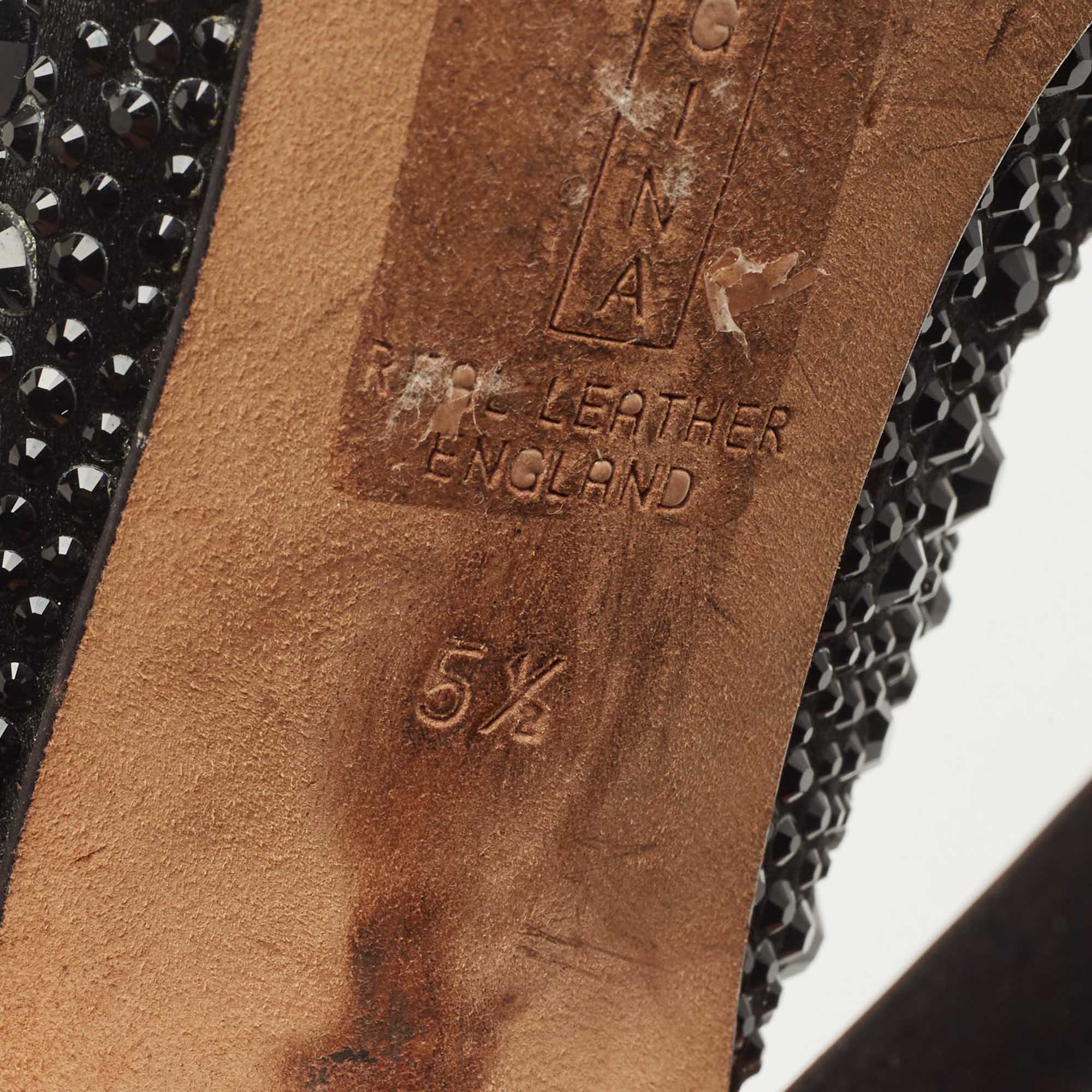 Gina Black Crystal Embellished Satin Slingback Sandals Size 38.5