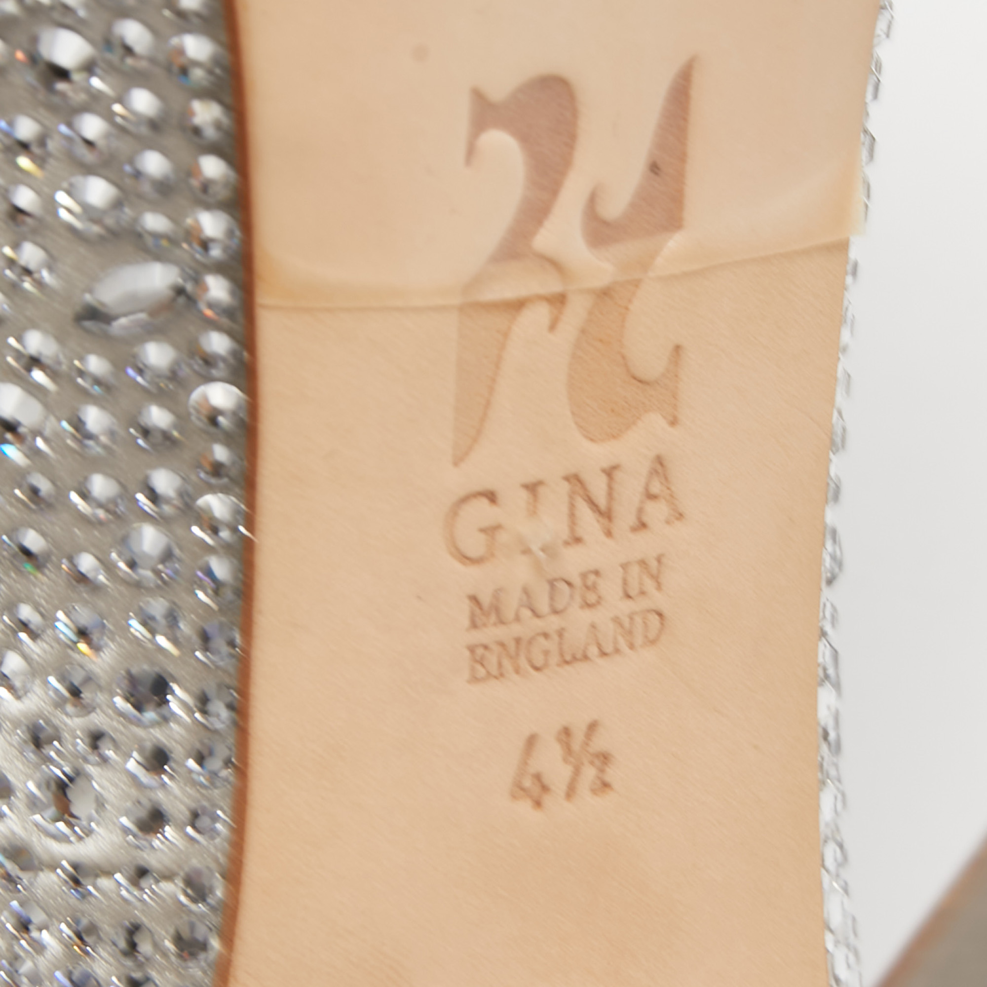 Gina Silver Satin Crystal Embellished Peep Toe Platform  Pumps Size 37.5
