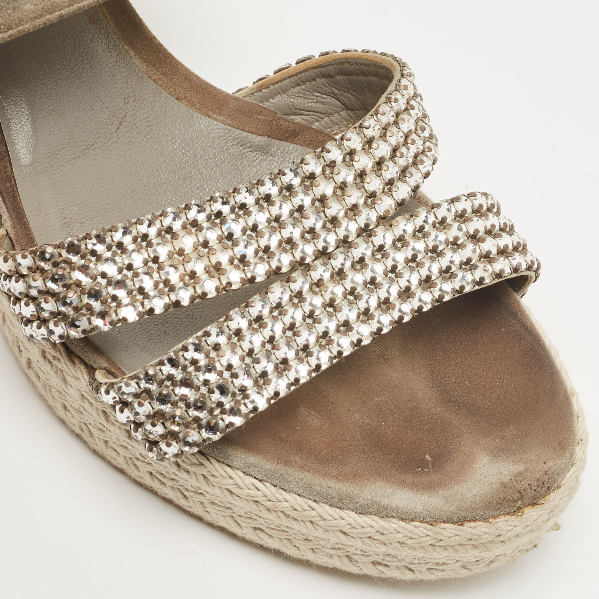 Gina Grey Suede Crystal Embellished Open Toe Espadrille Sandals Size 38