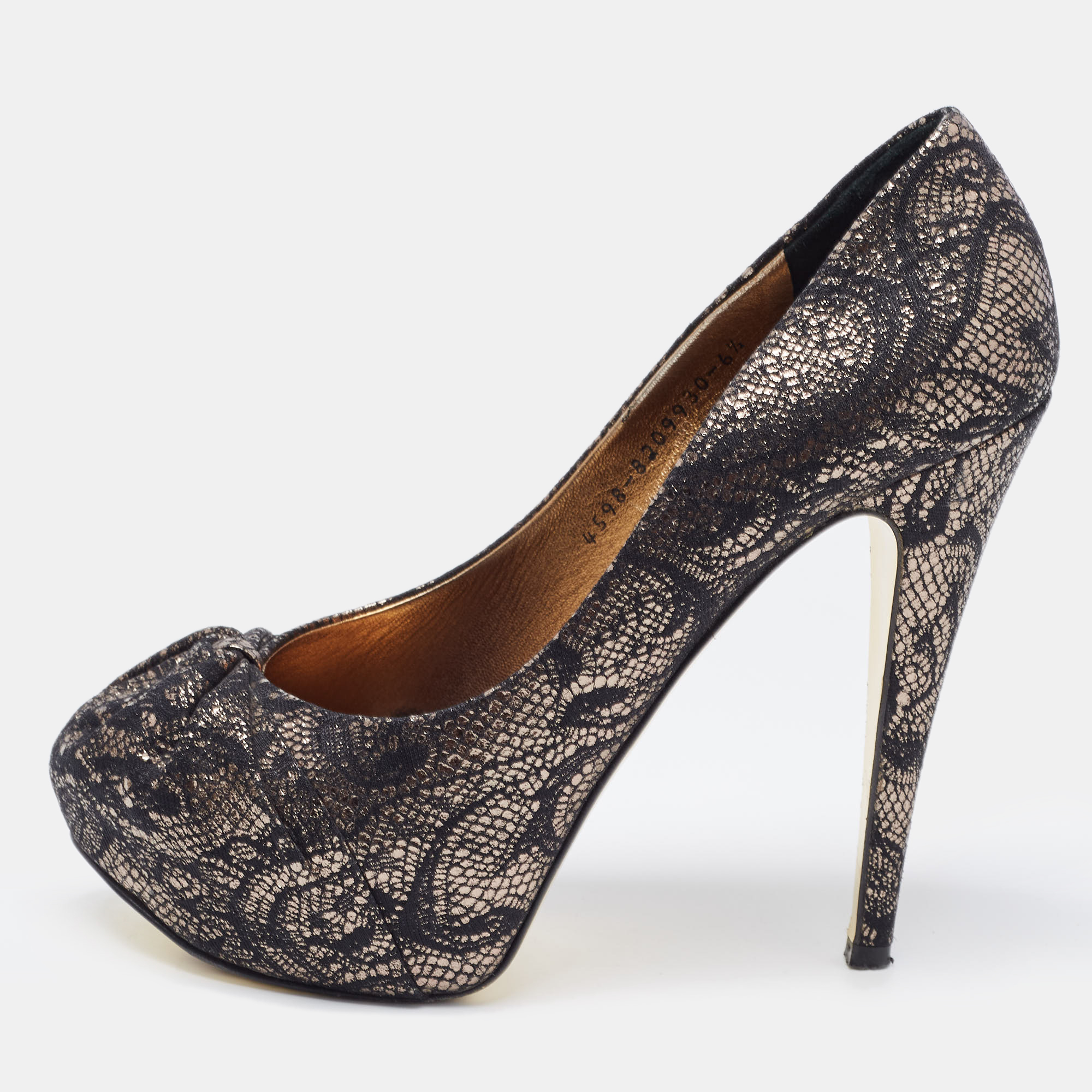 Gina black/silver brocade fabric pleated high heel platform pumps size 39.5