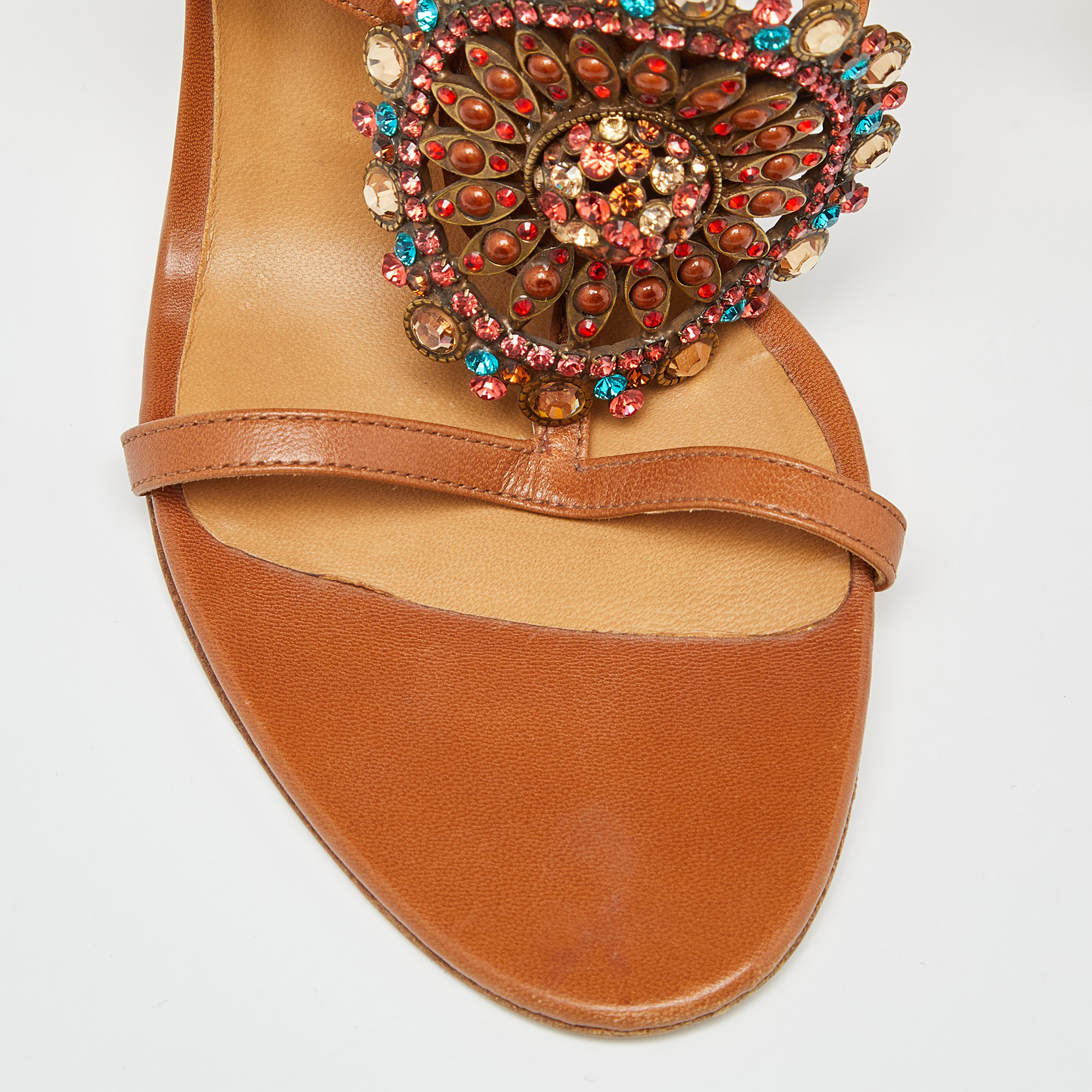 Gina Tan Leather Crystal Embellished Slide Sandals Size 38.5