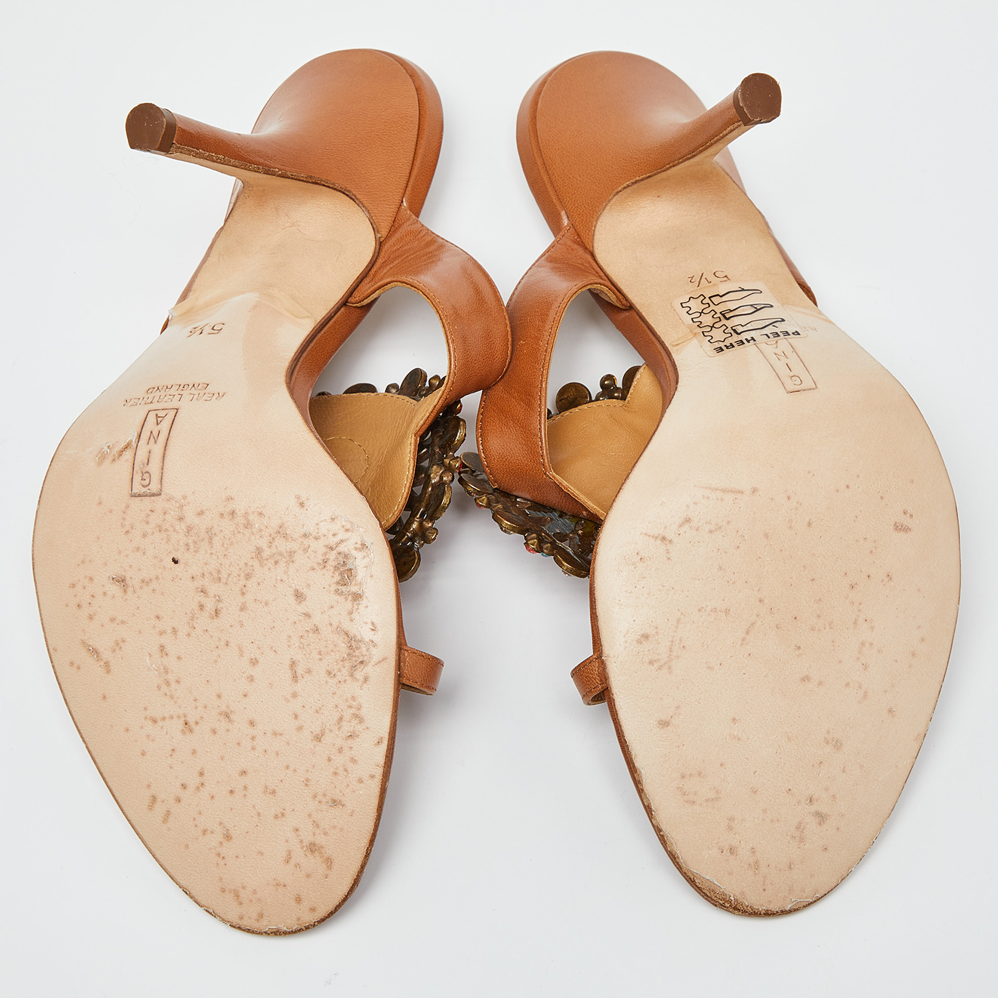 Gina Tan Leather Crystal Embellished Slide Sandals Size 38.5