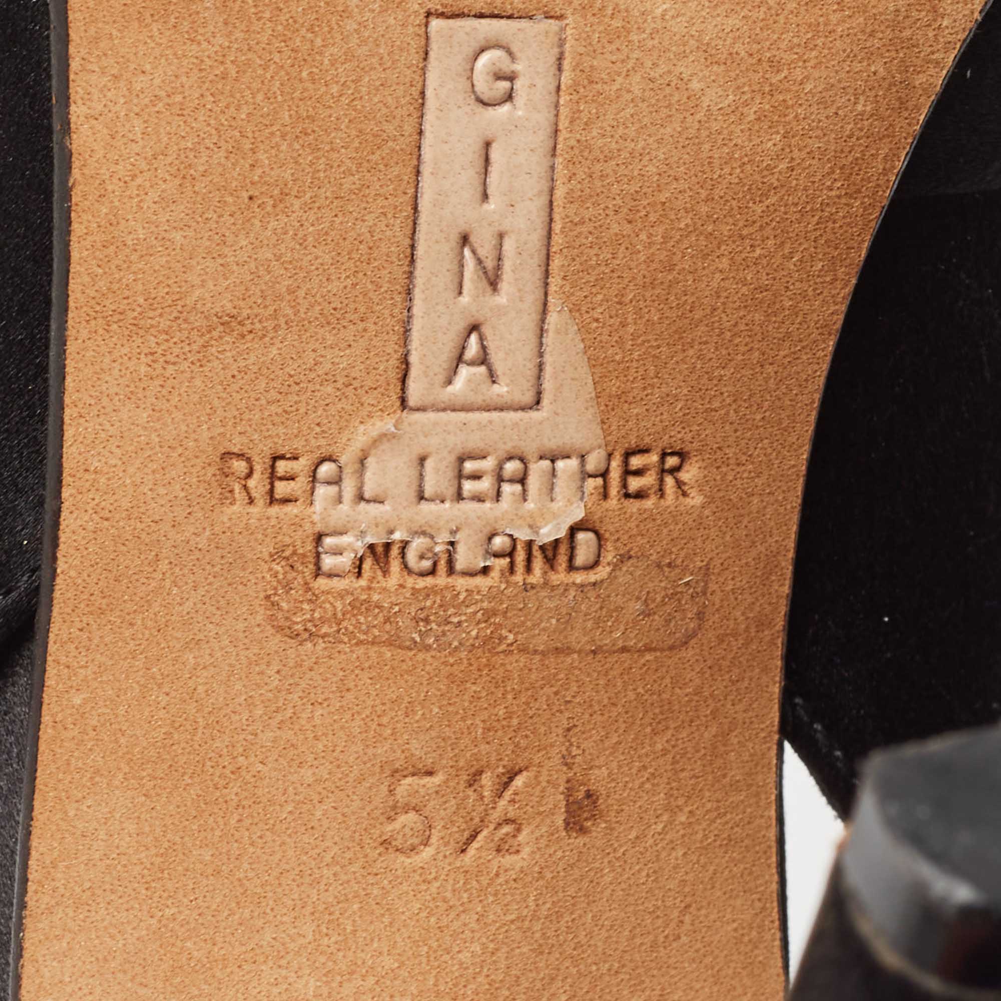 Gina Black Satin Crystal Embellished Slingback Sandals Size 38.5