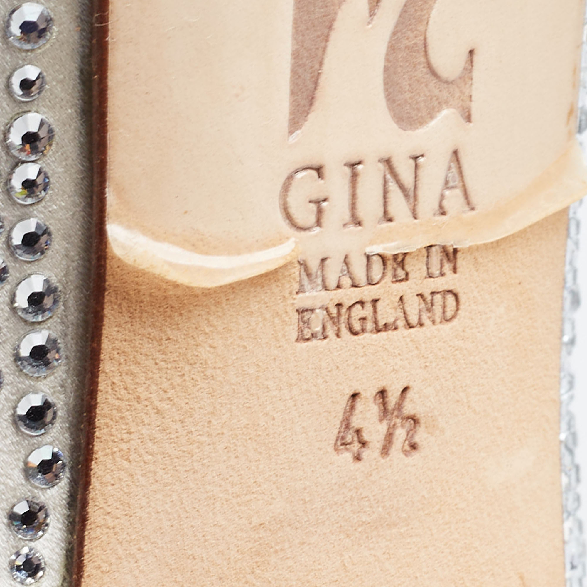 Gina Silver Satin Crystal Embellished Peep Toe Platform Pumps Size 37.5