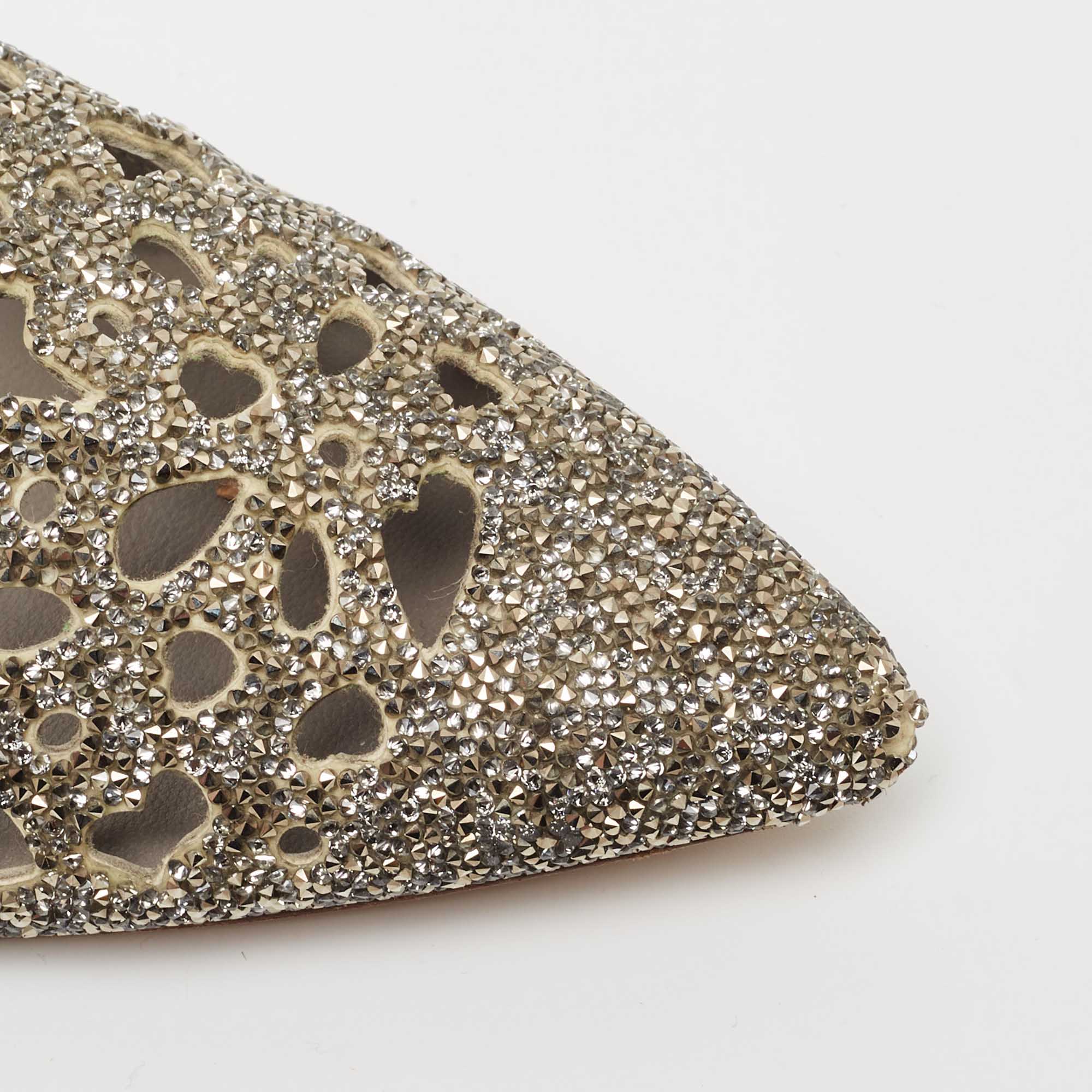 Gina Metallic Leather Crystal Embellished Laser Cut D'orsay Flats Size 39.5