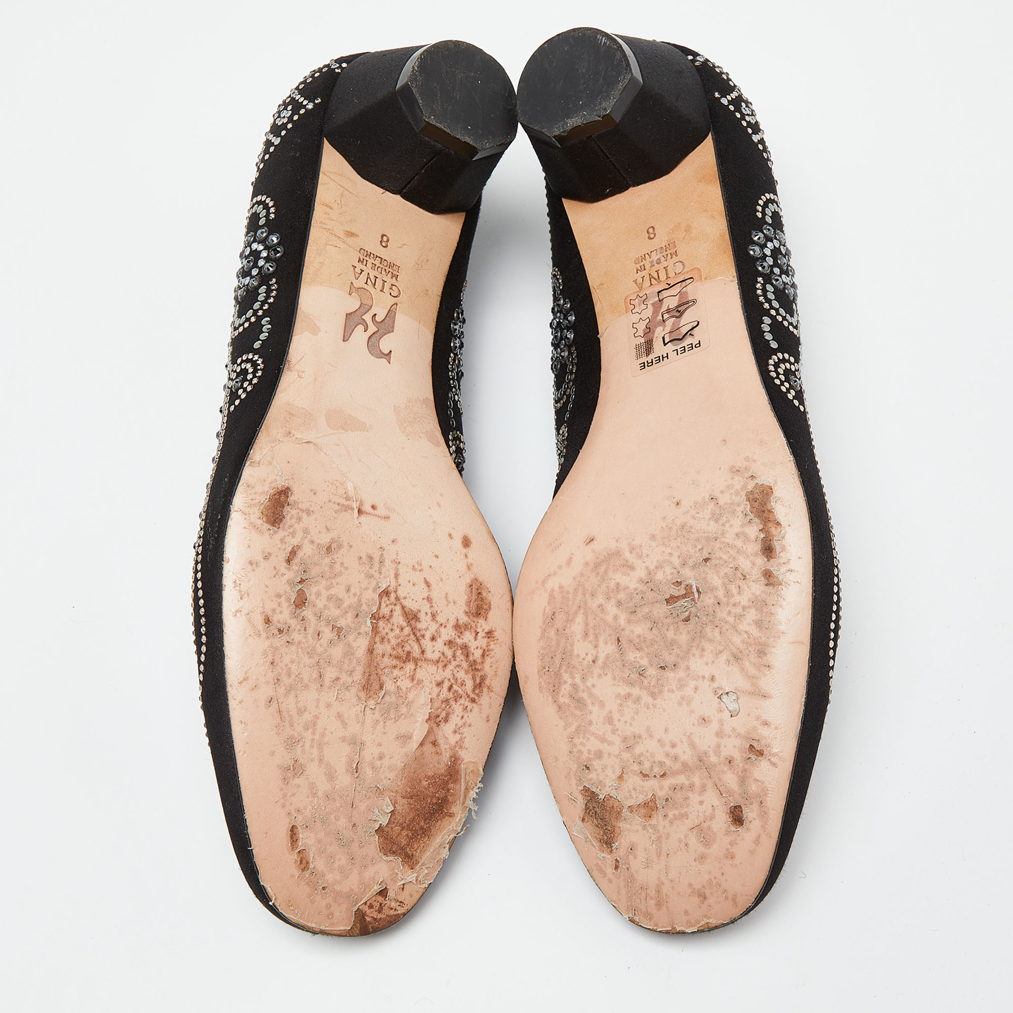 Gina Black Satin Crystal Embellished Ballet Flats Size 41