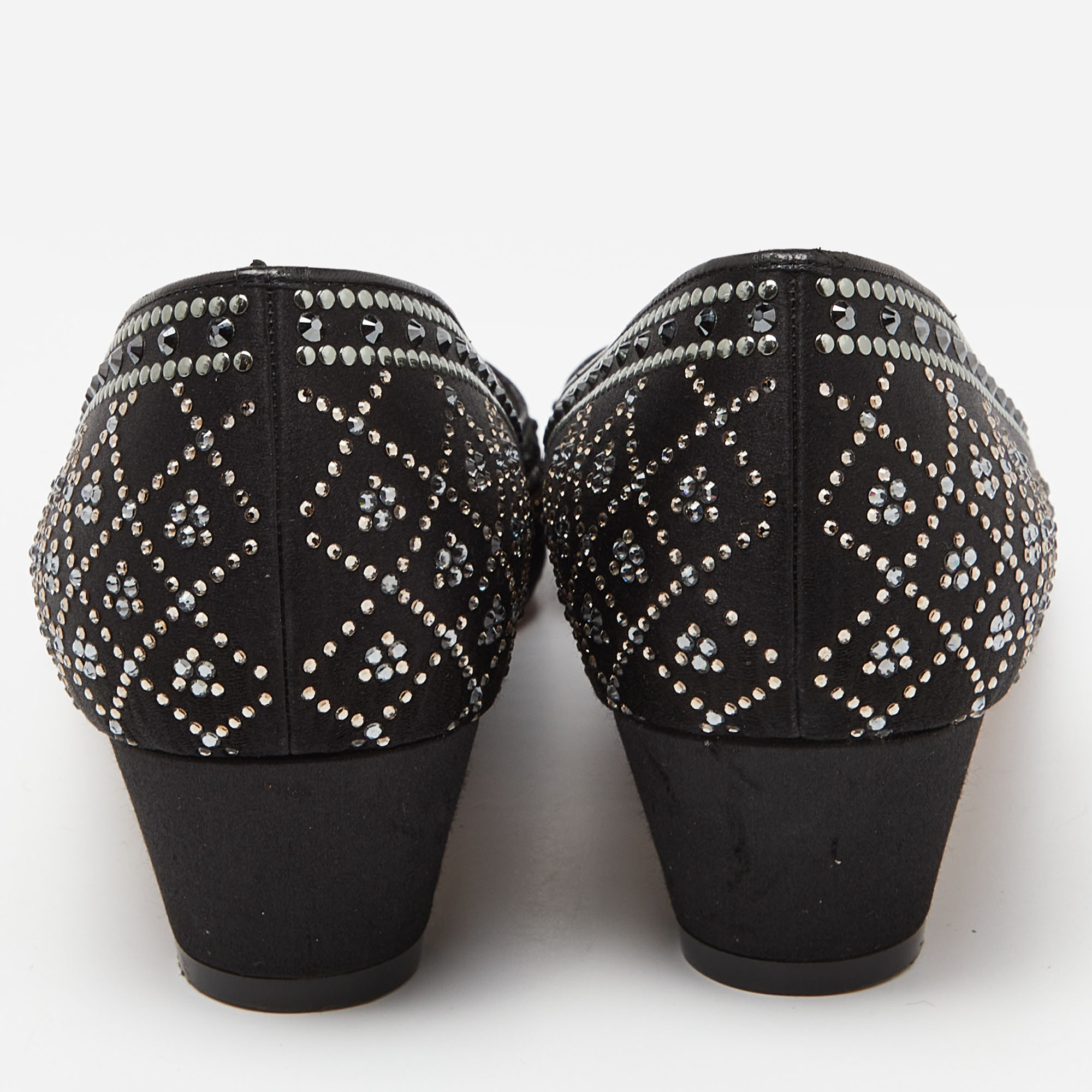 Gina Black Satin Crystal Embellished Ballet Flats Size 41