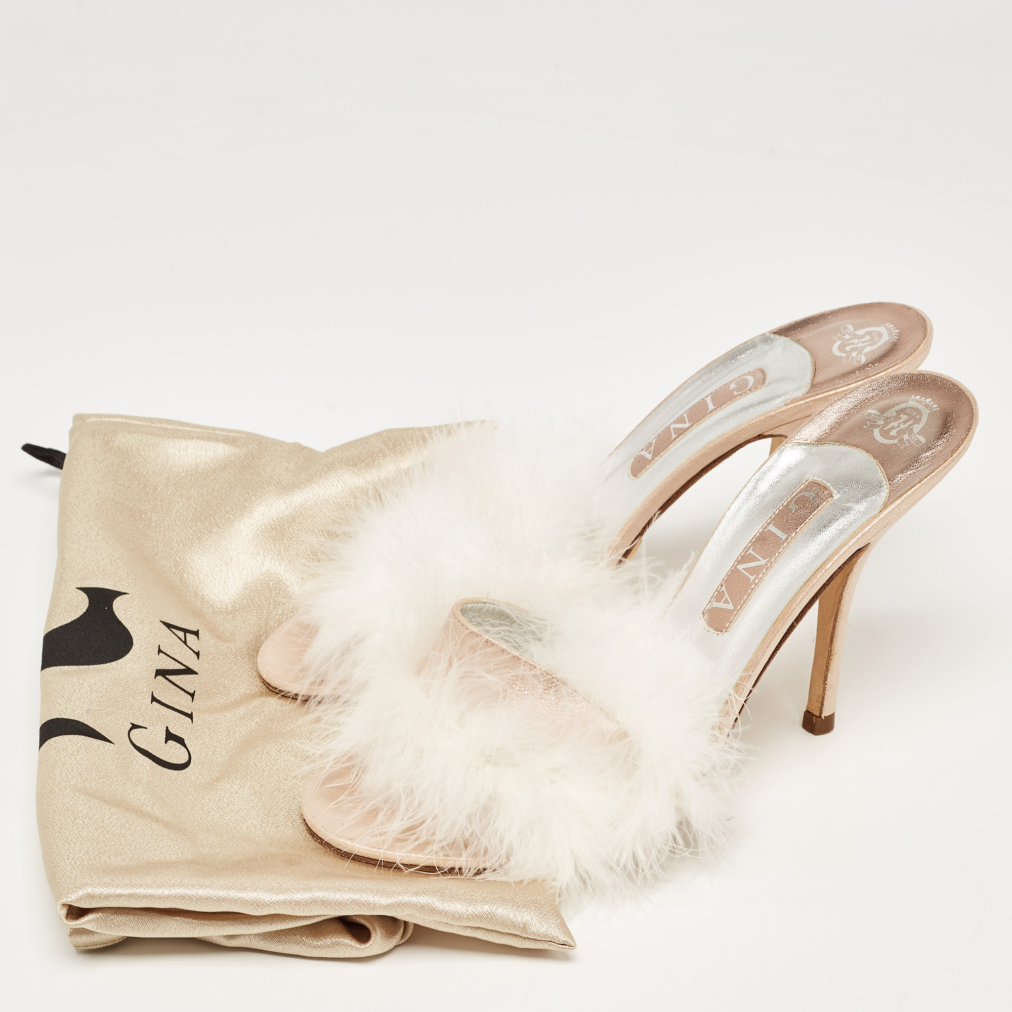 Gina White/Pink Fur And Leather  Slides Size 39.5