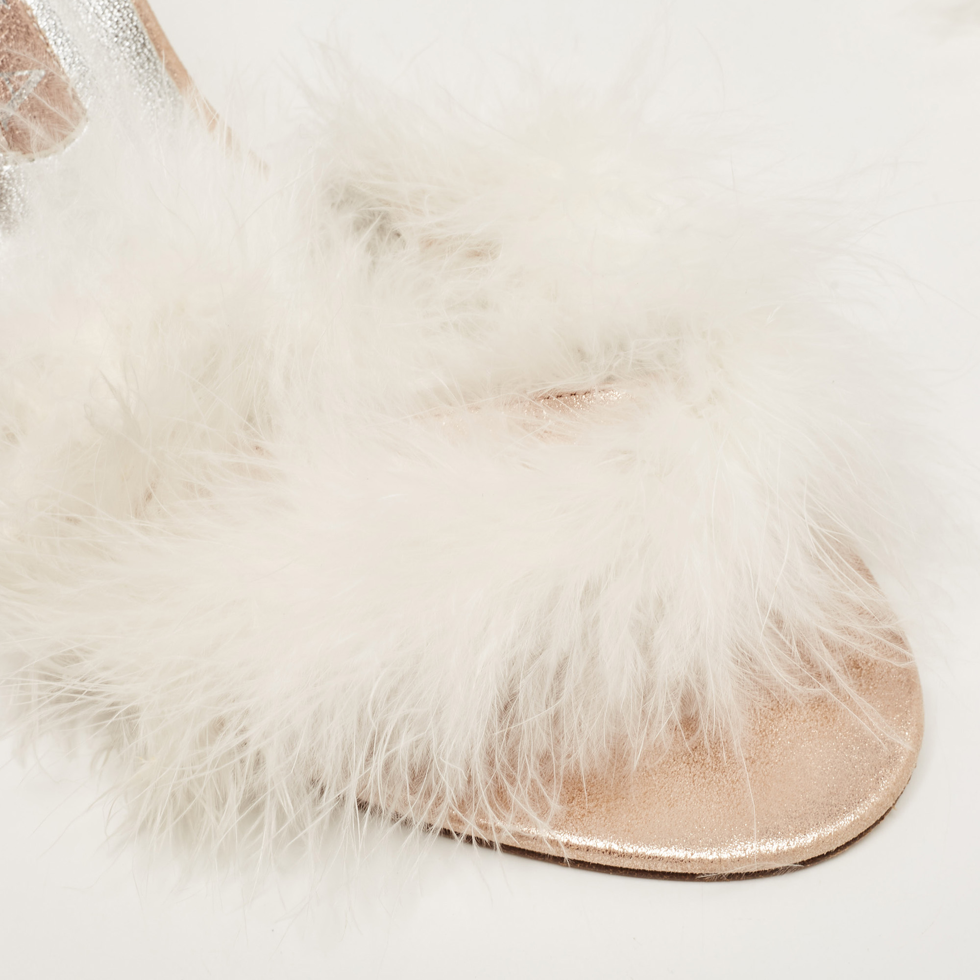 Gina White/Pink Fur And Leather  Slides Size 39.5