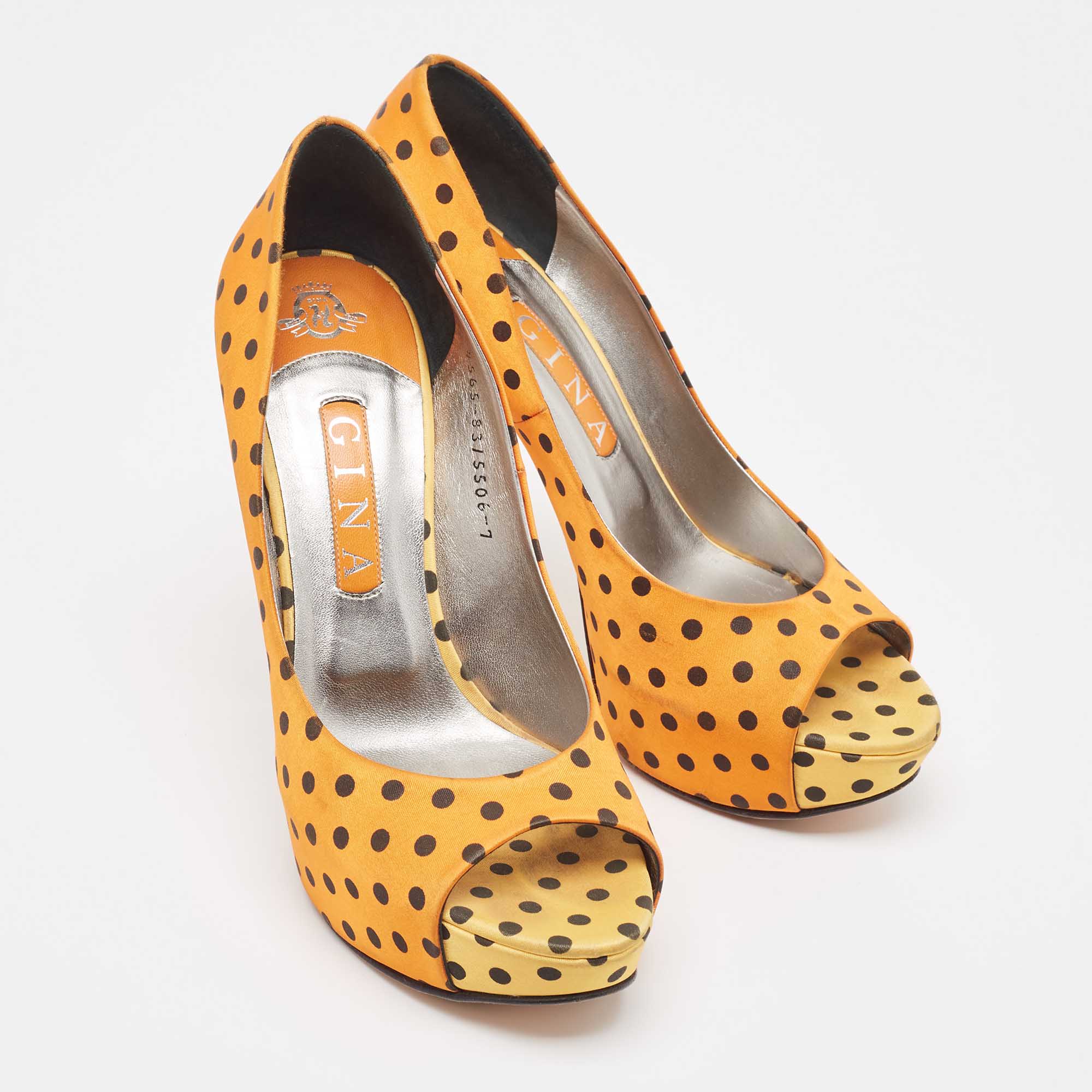 Gina Tricolor Polka Dot Print Satin Peep Toe Platform Pumps Size 40