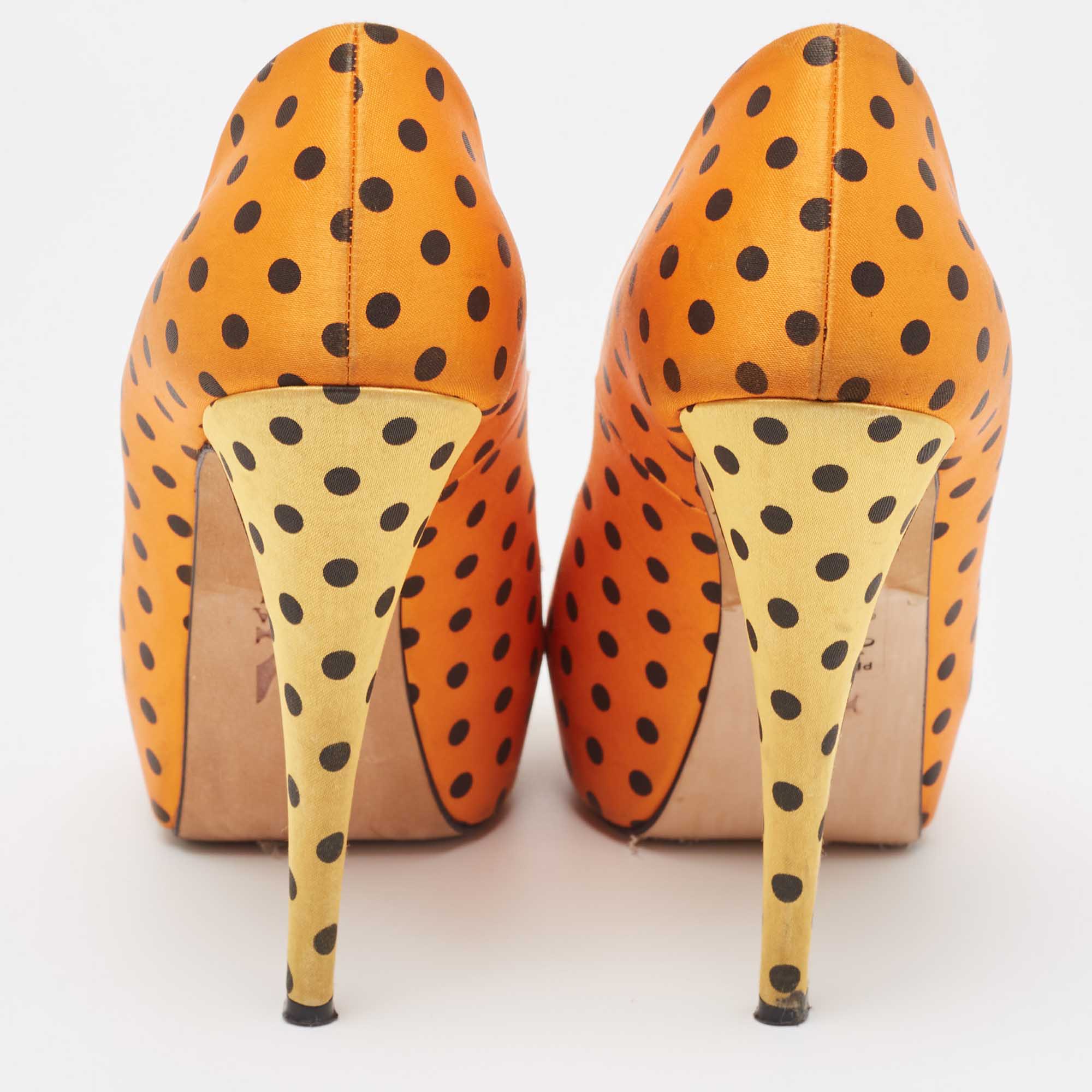 Gina Tricolor Polka Dot Print Satin Peep Toe Platform Pumps Size 40