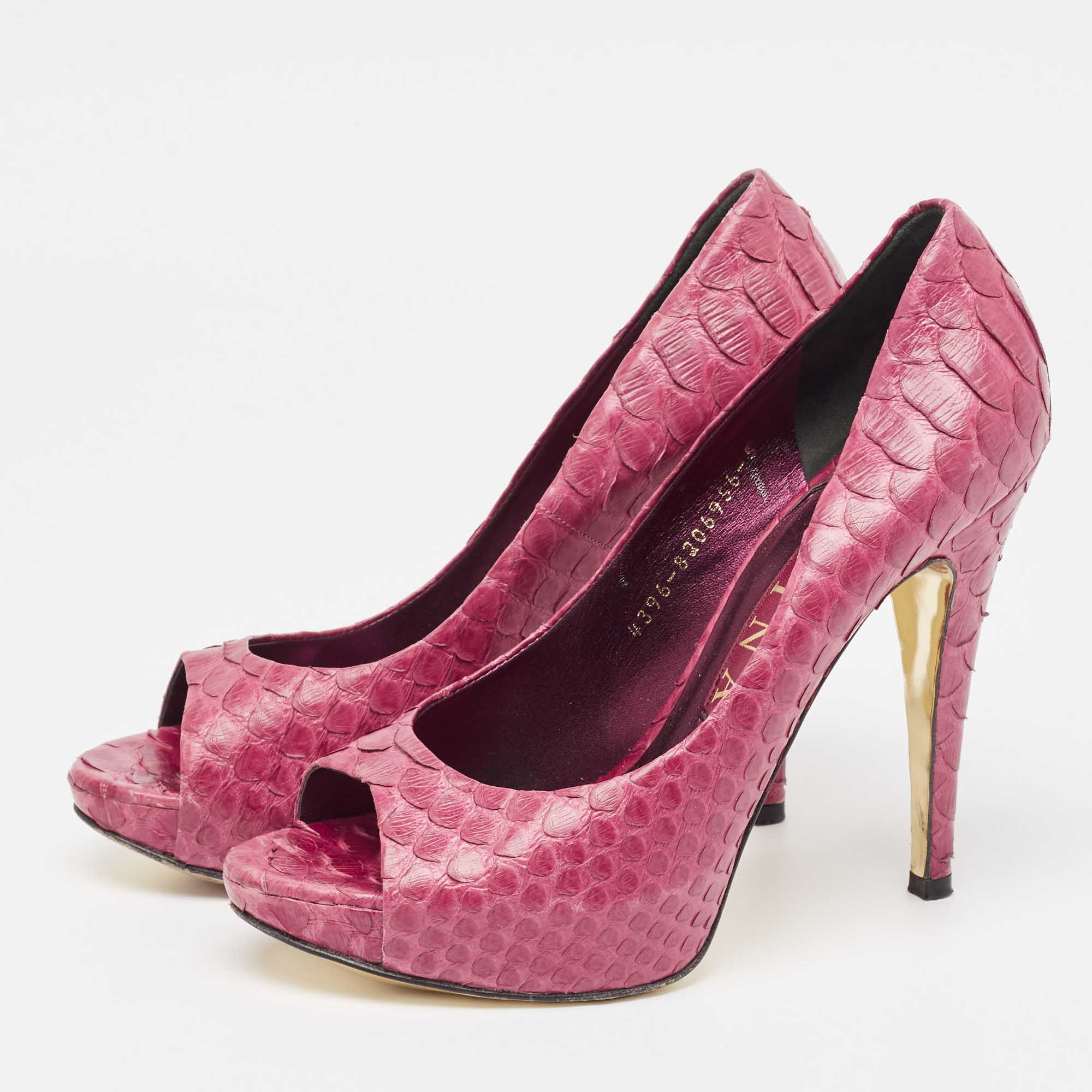 Gina Purple Python Open Toe Platform Pumps Size 38