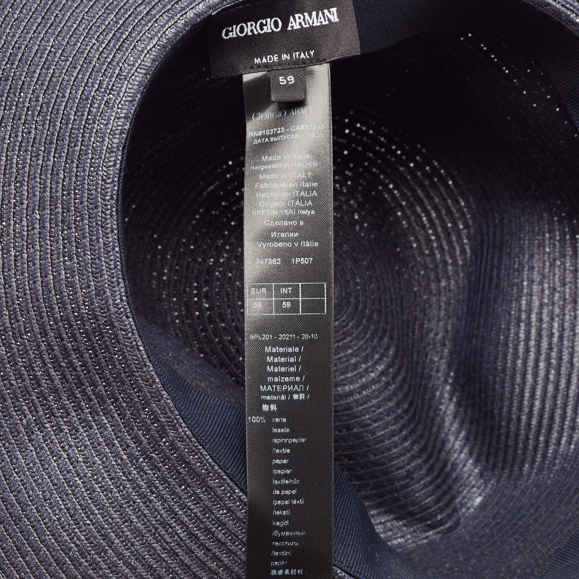 Emporio Armani Grey Logo-Plaque Woven Raffia Sun Hat