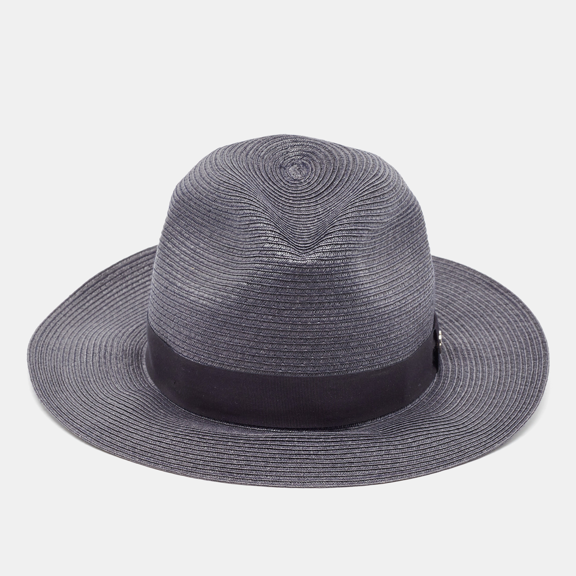 Emporio Armani Grey Logo-Plaque Woven Raffia Sun Hat