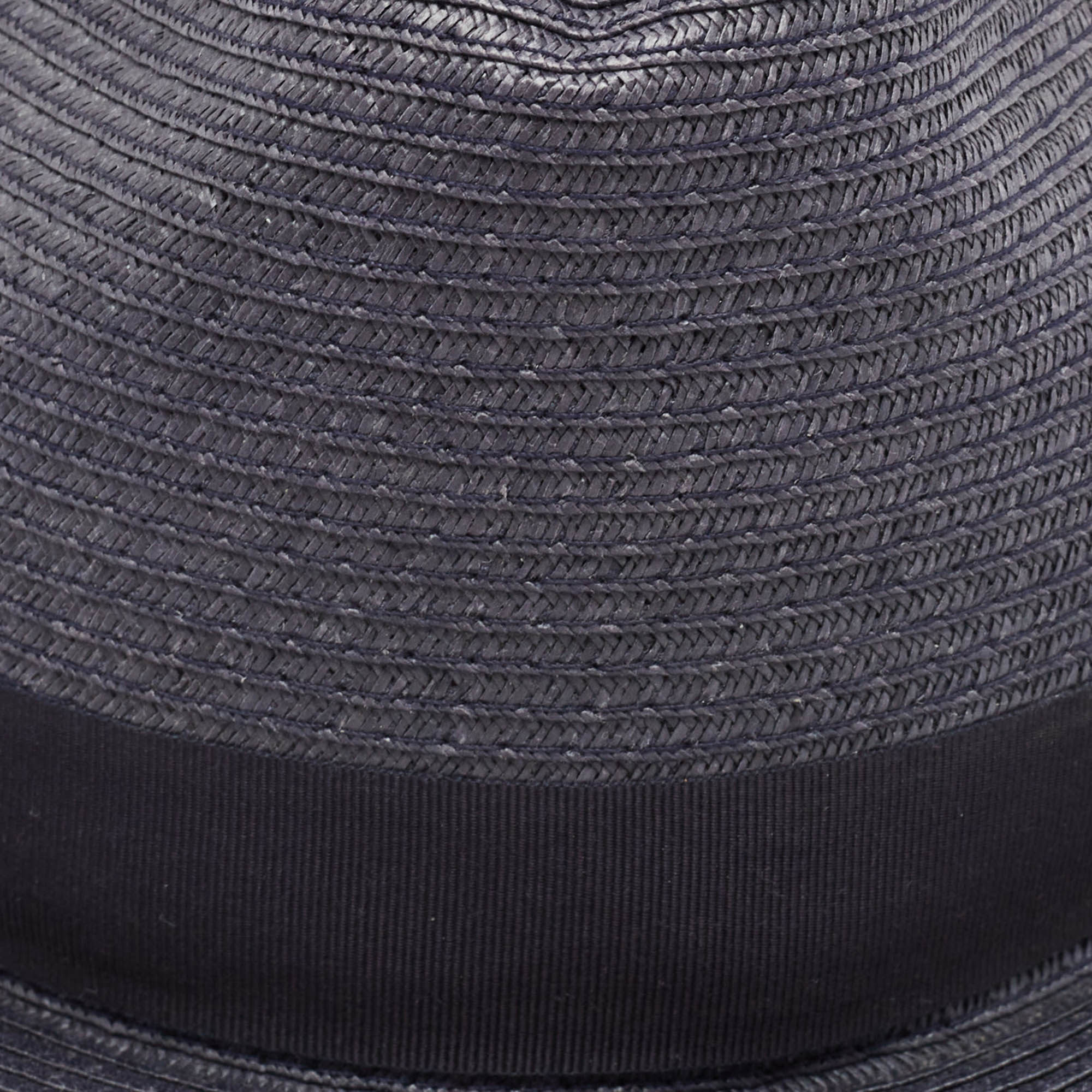 Emporio Armani Grey Logo-Plaque Woven Raffia Sun Hat