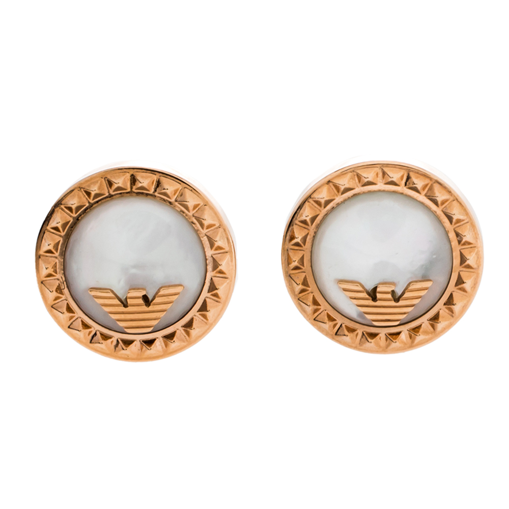 Giorgio Armani Rose Gold Tone Mother of Pearl Inlay Stud Earrings