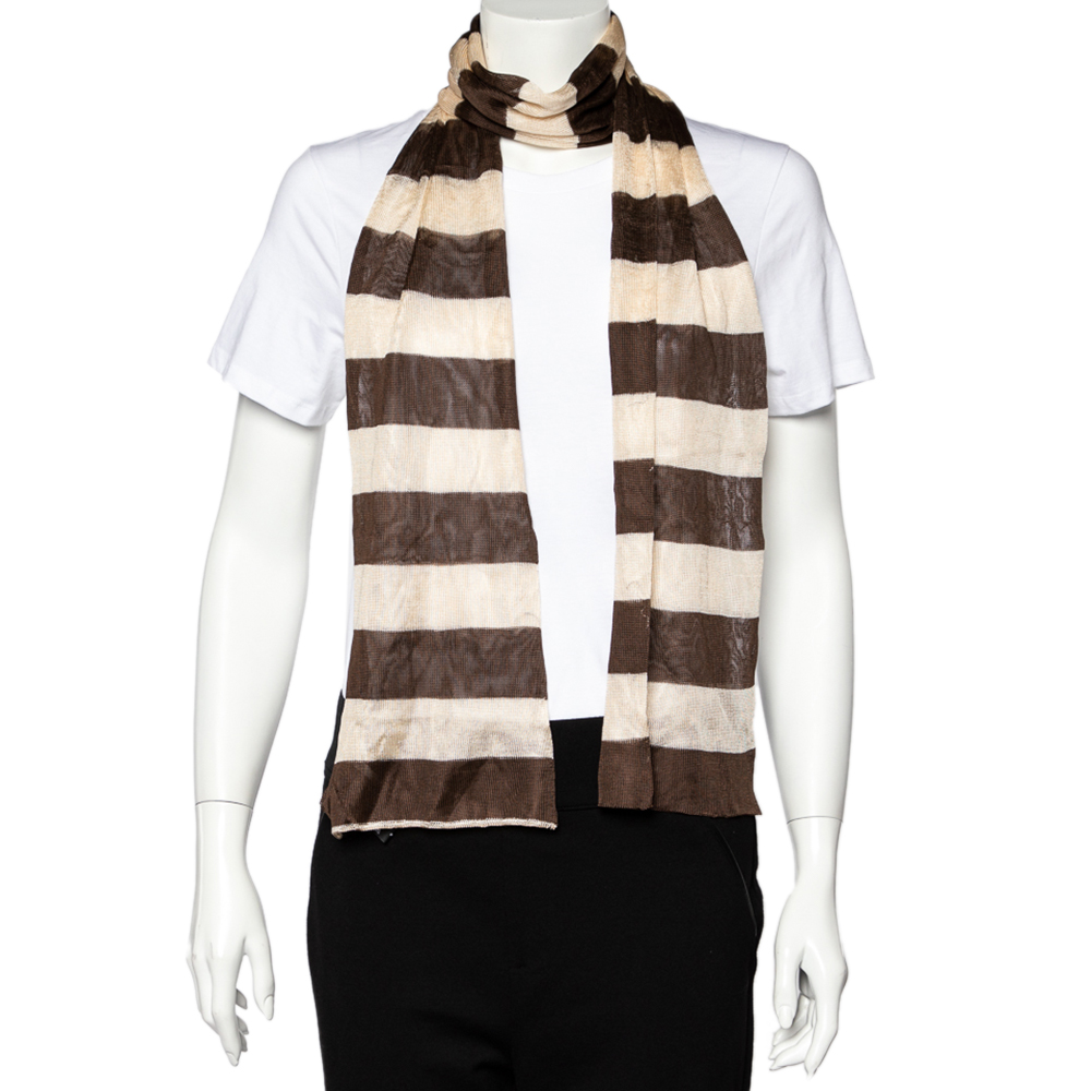 Giorgio Armani Brown & Beige Striped Knit Stole