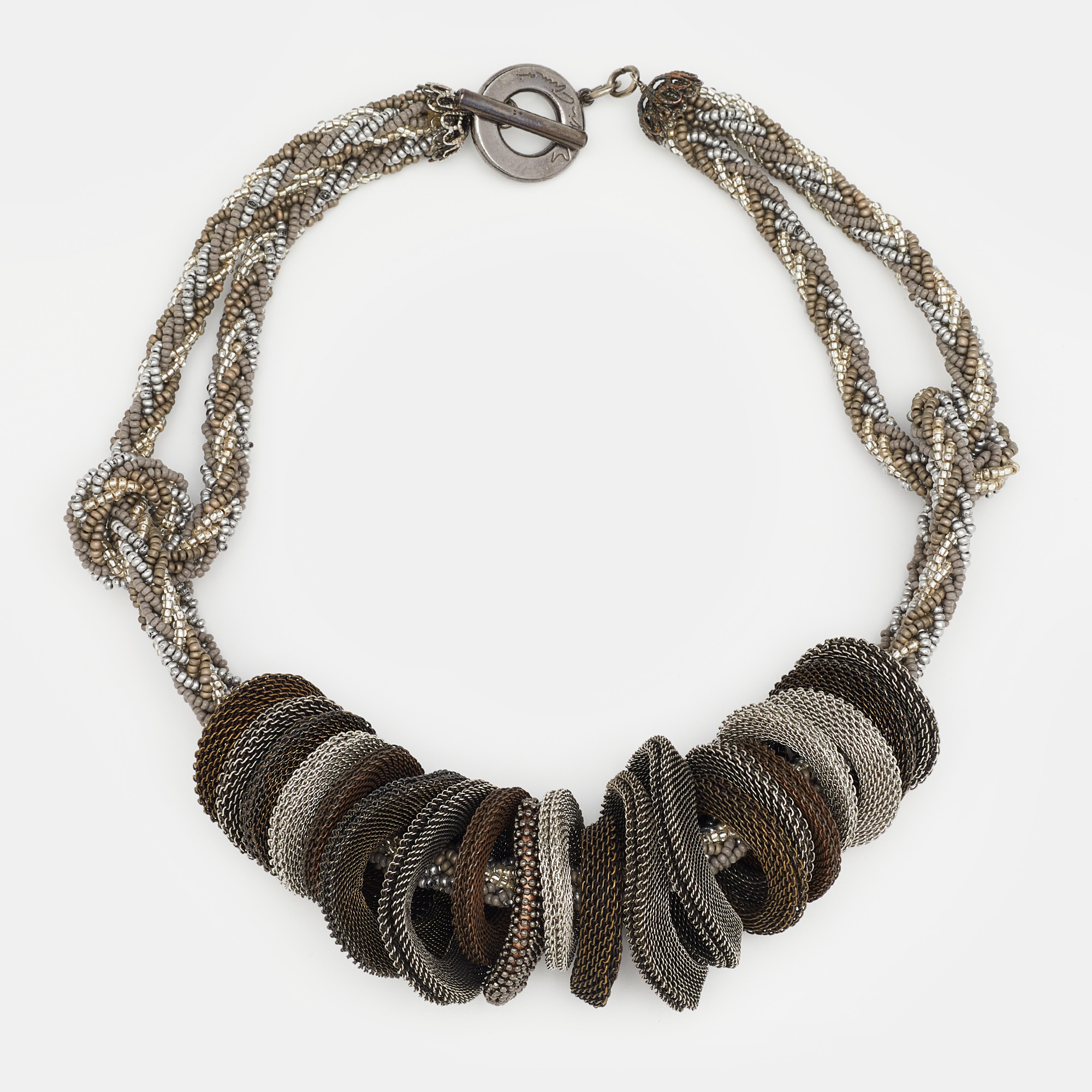 Giorgio armani three tone bead & mesh toggle necklace