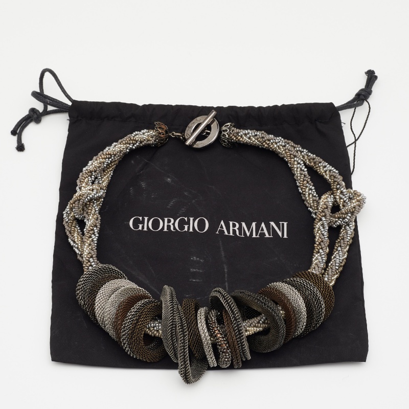 Giorgio Armani Three Tone Bead & Mesh Toggle Necklace