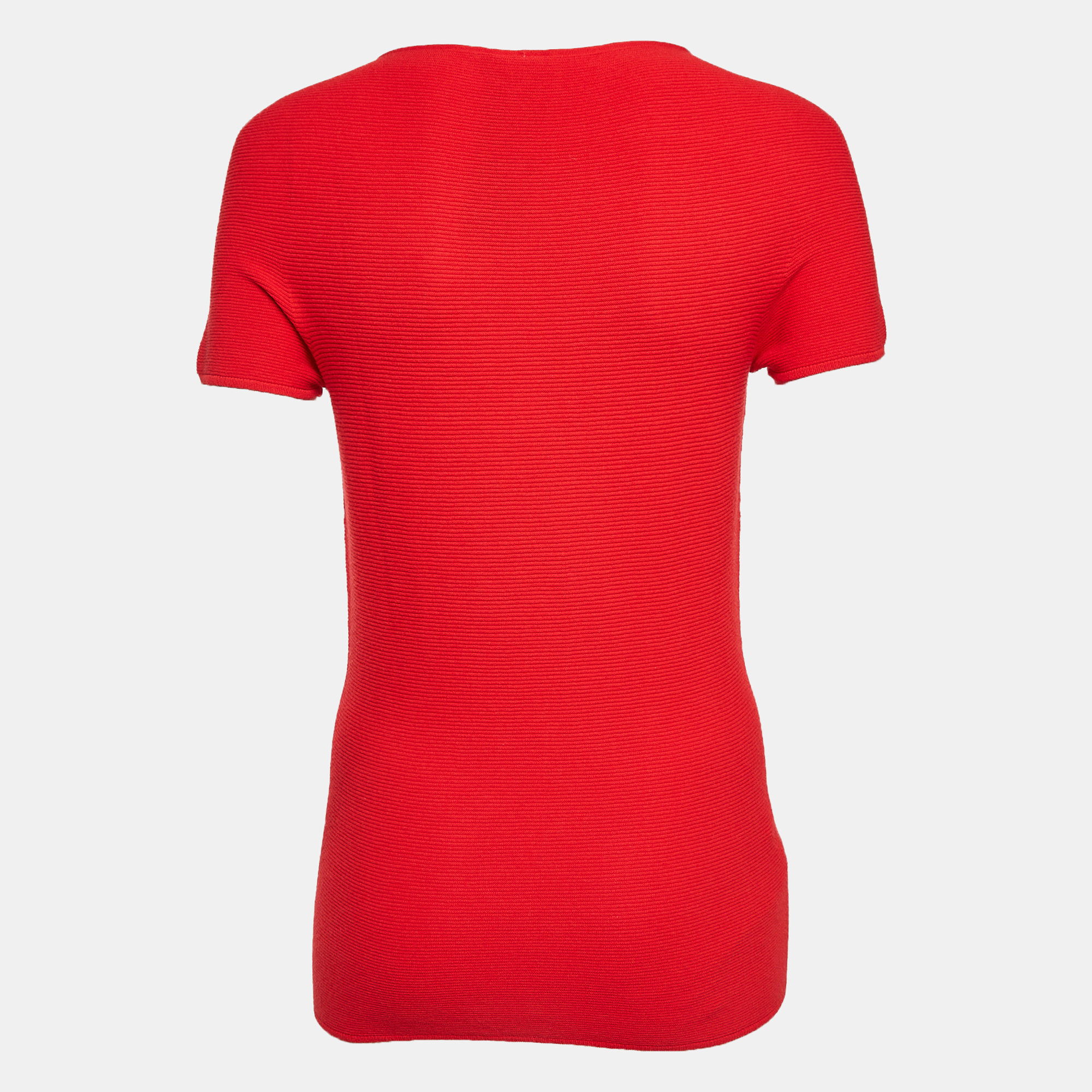 Giorgio Armani Red Rib Knit Short Sleeve Top M