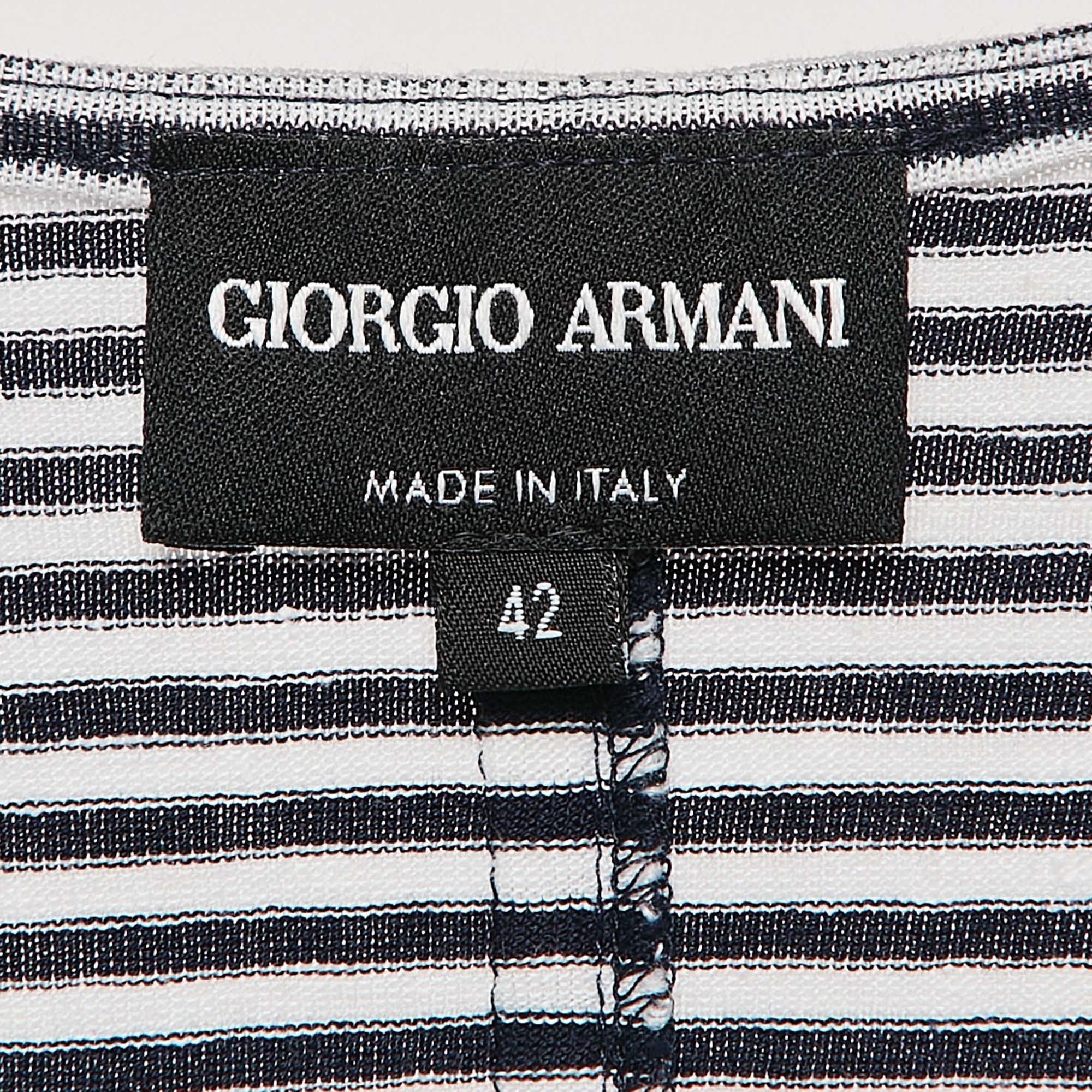 Giorgio Armani Navy Blue/White Stripe Knit Tie-Up Neck Top M