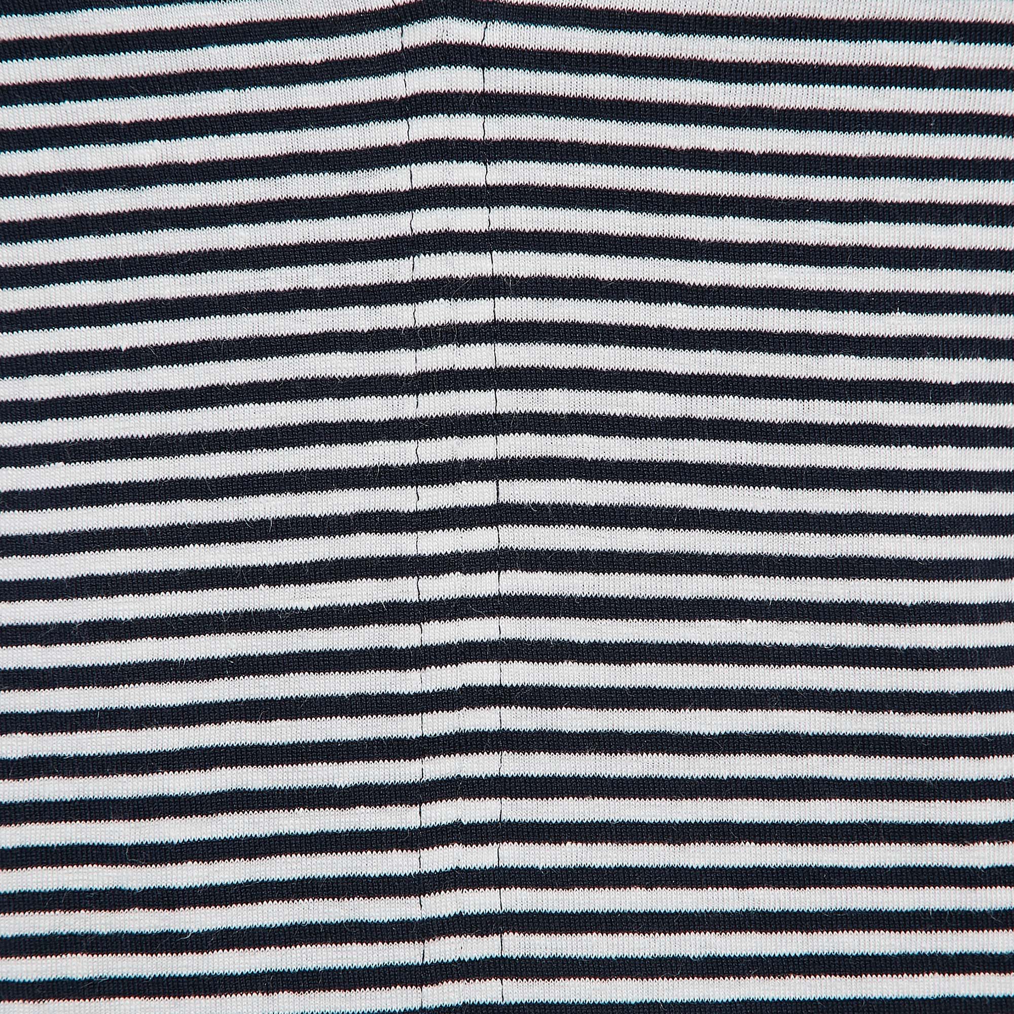 Giorgio Armani Navy Blue/White Stripe Knit Tie-Up Neck Top M