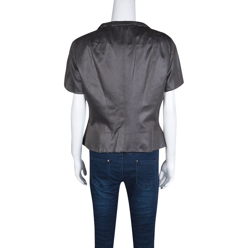 Giorgio Armani Dark Grey Dotted Jacquard Short Sleeve Zip Front Jacket L