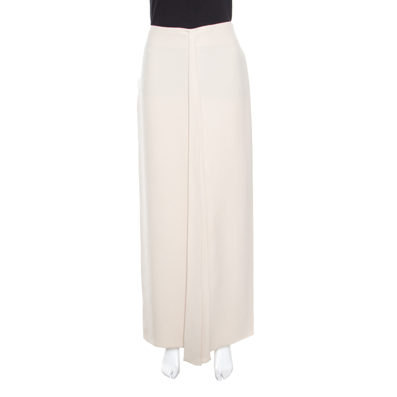 Image of Giorgio Armani Beige Silk Pleated Front Maxi Skirt M